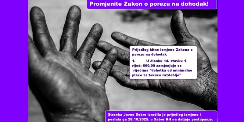 JAVNO DOBRO: Promijenimo Zakon o porezu na dohodak!