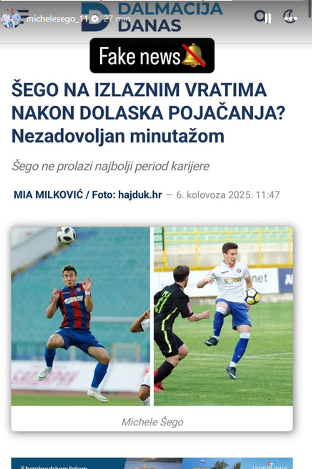 Šego demantirao, Hajduk potvrdio da je plasirana netočna vijest