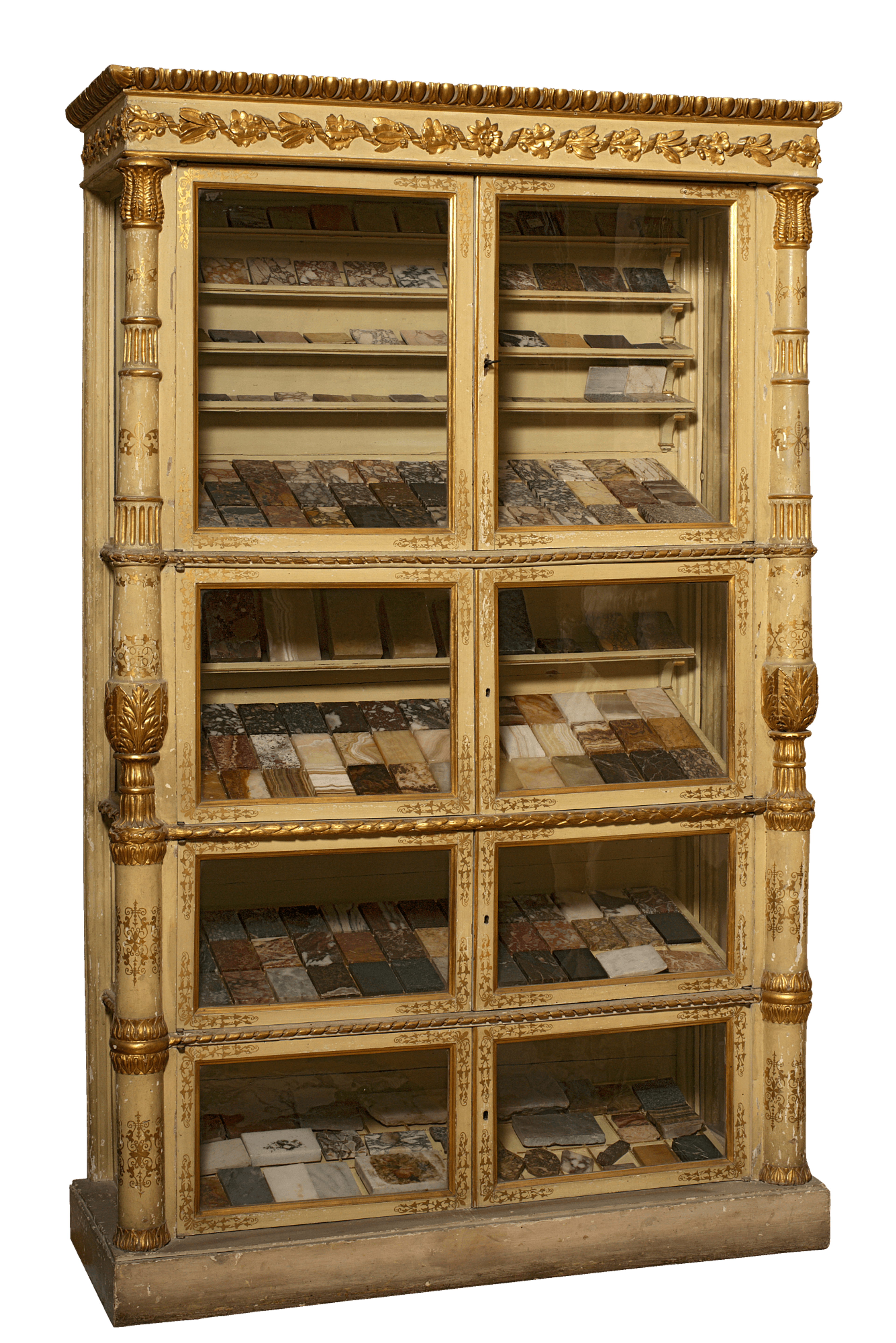 Two display cabinets with marble samples