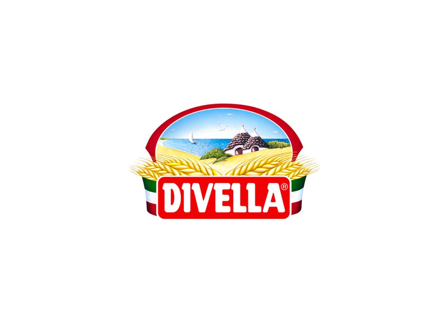 Divella wordmark in red on a cream background.