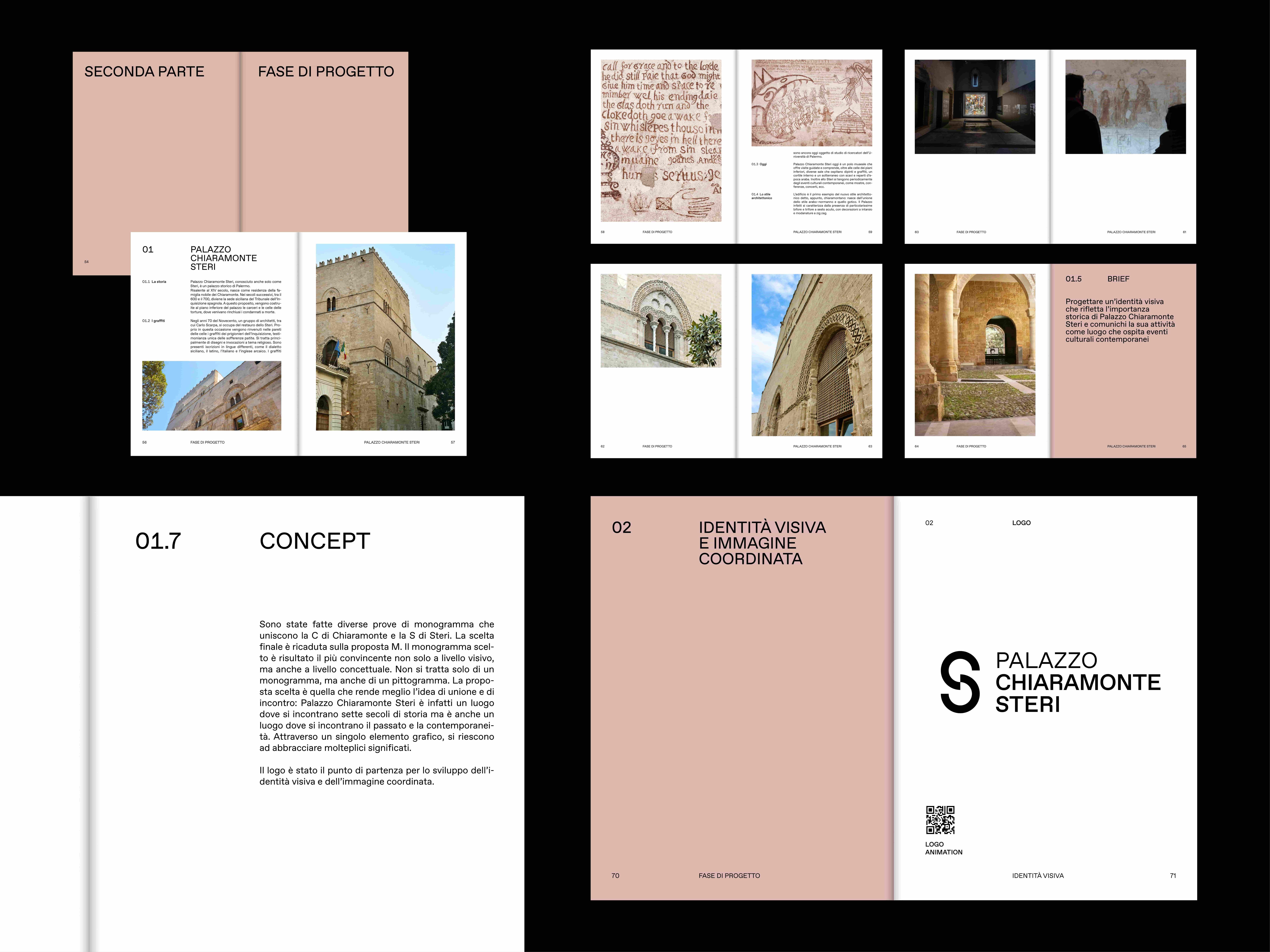 Palazzo Chiaramonte Steri project image showing identity and exhibition graphics for the historic Palermo building.
