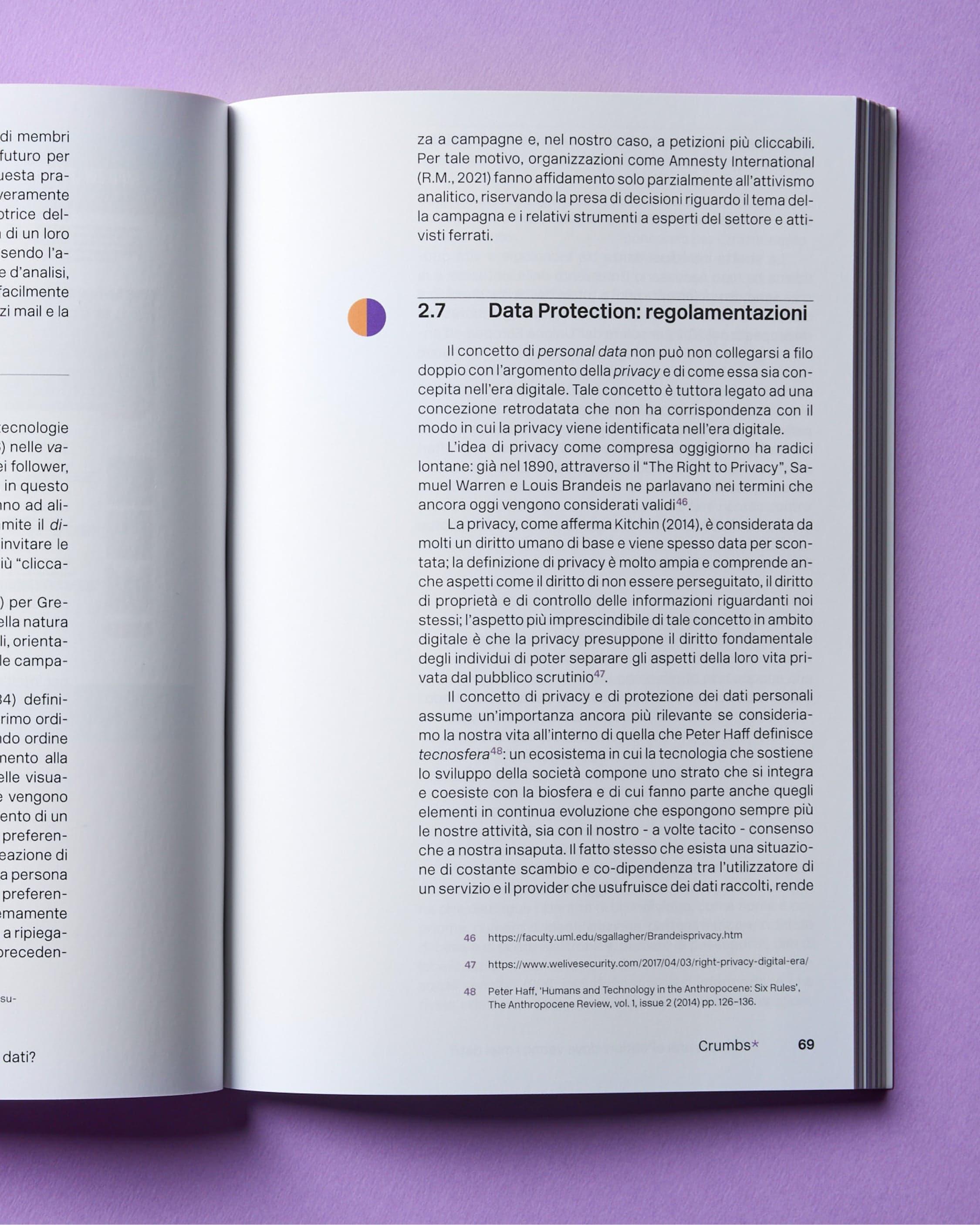 Open Crumbs* guide showing a page titled “Data Protection: regulations.”