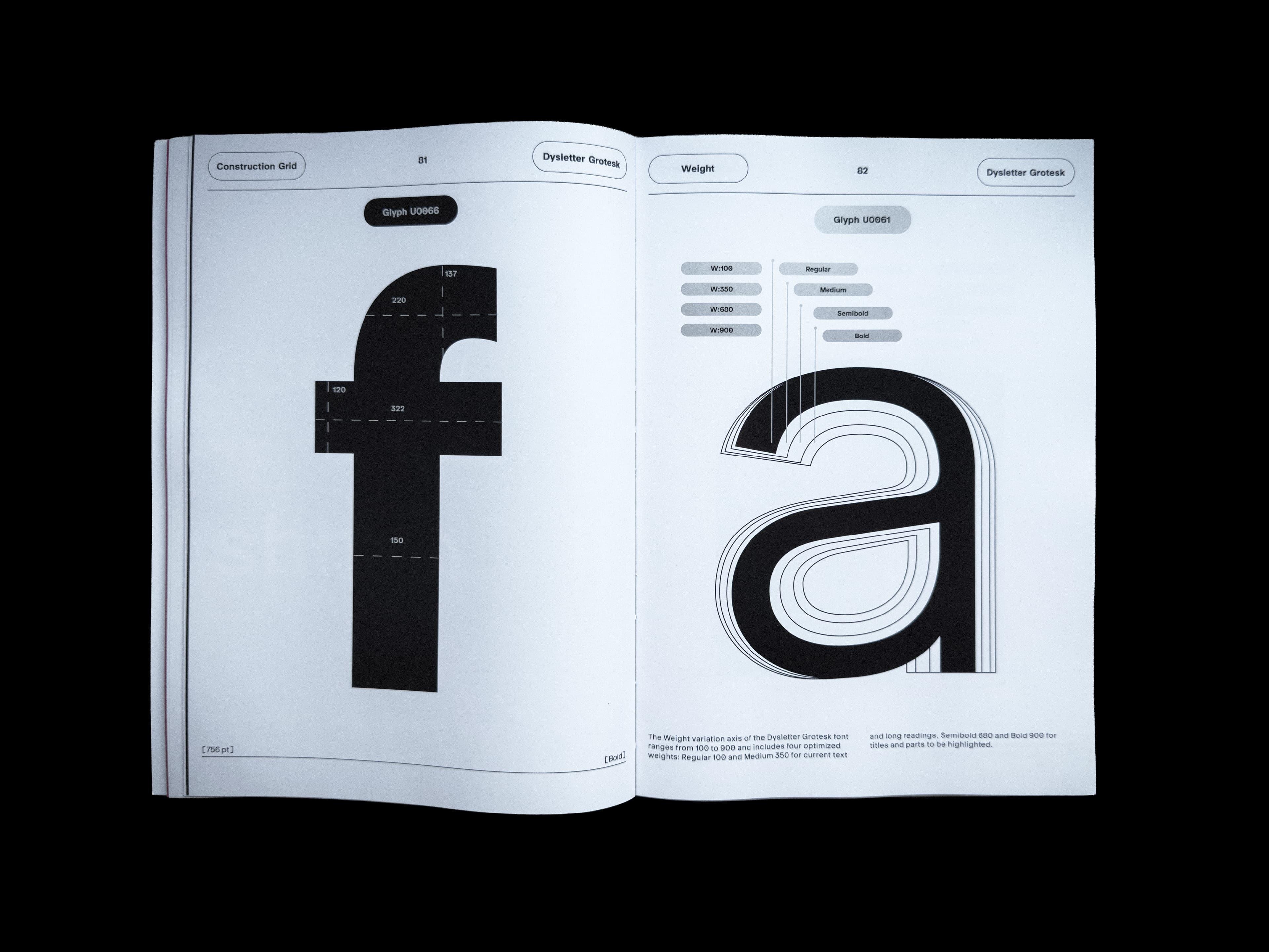 Magenta Dysletter Grotesk poster with a white grid and title.