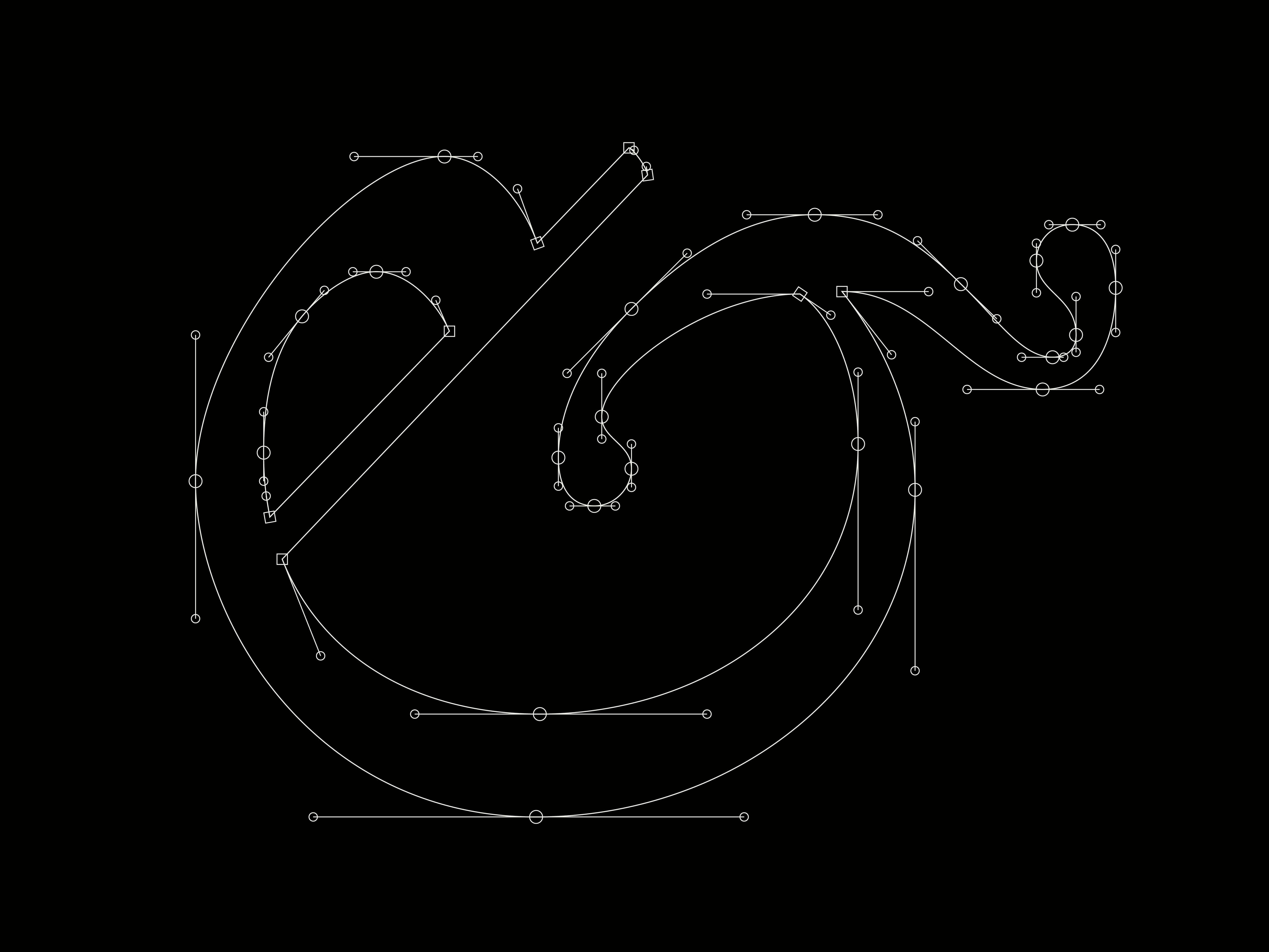 White Fano italic alphabet displayed on a black background.