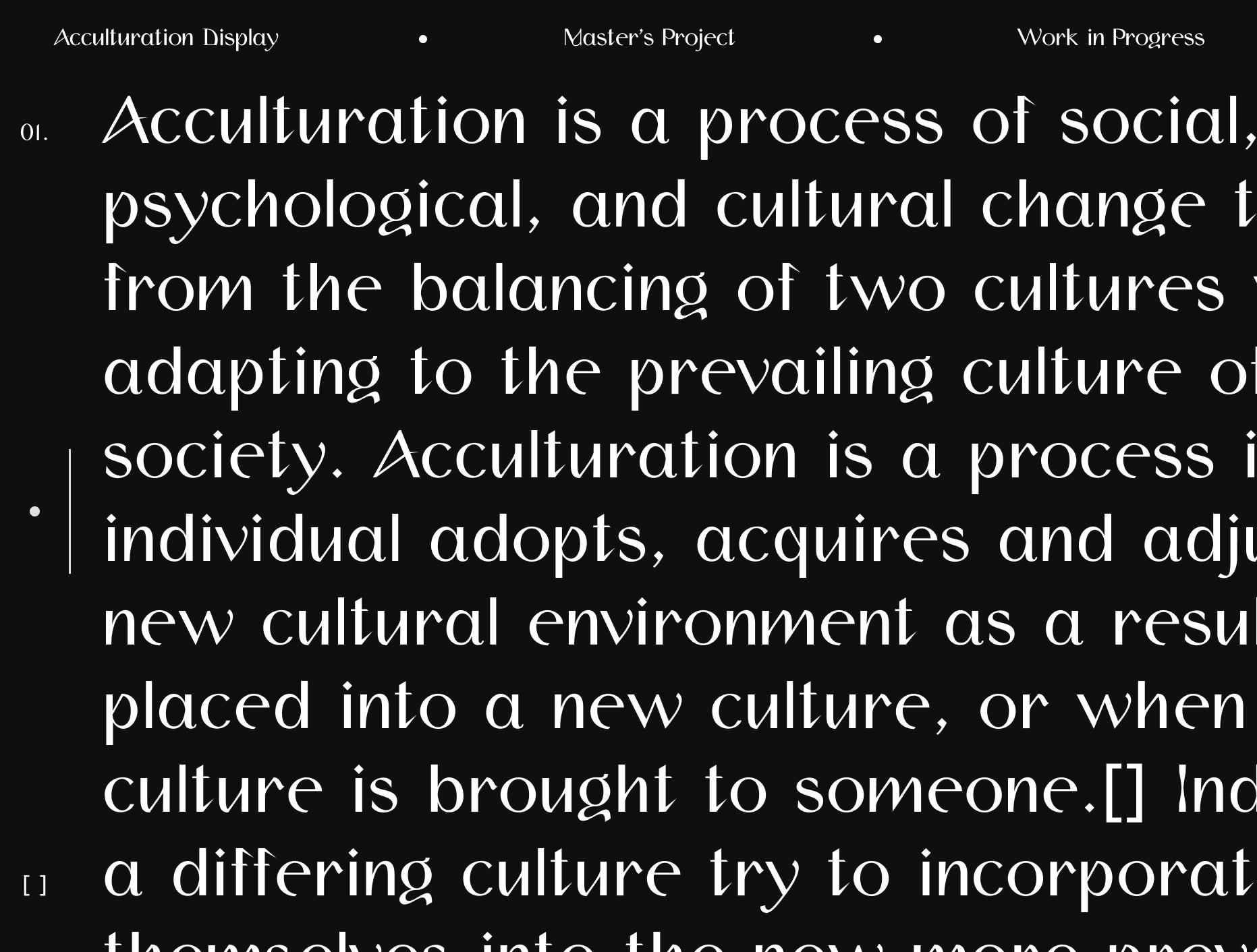 Acculturation Display page defining acculturation as social, psychological, and cultural change in large white type.