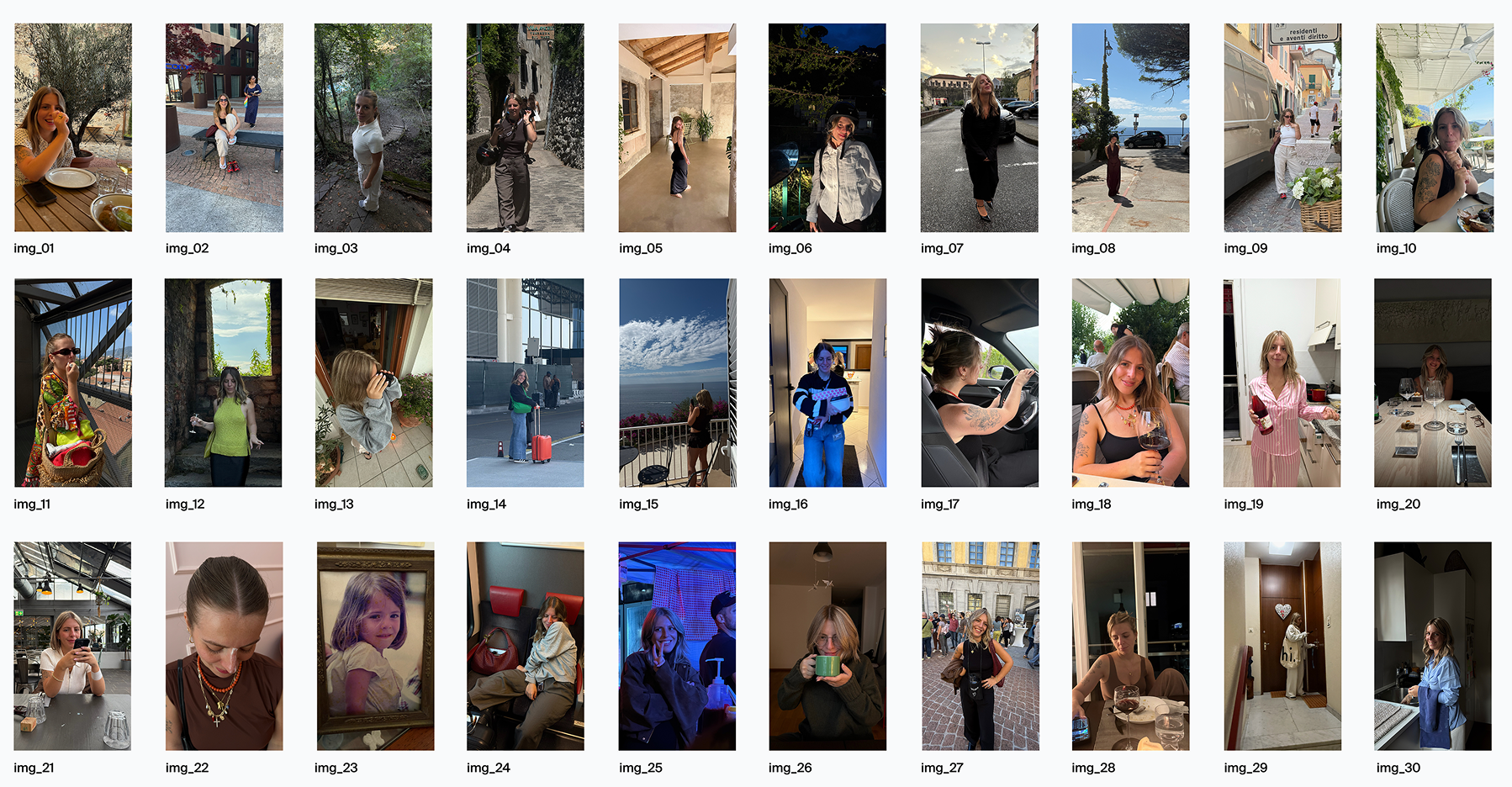 Thirty personal photographs arranged as a dataset for annotation.