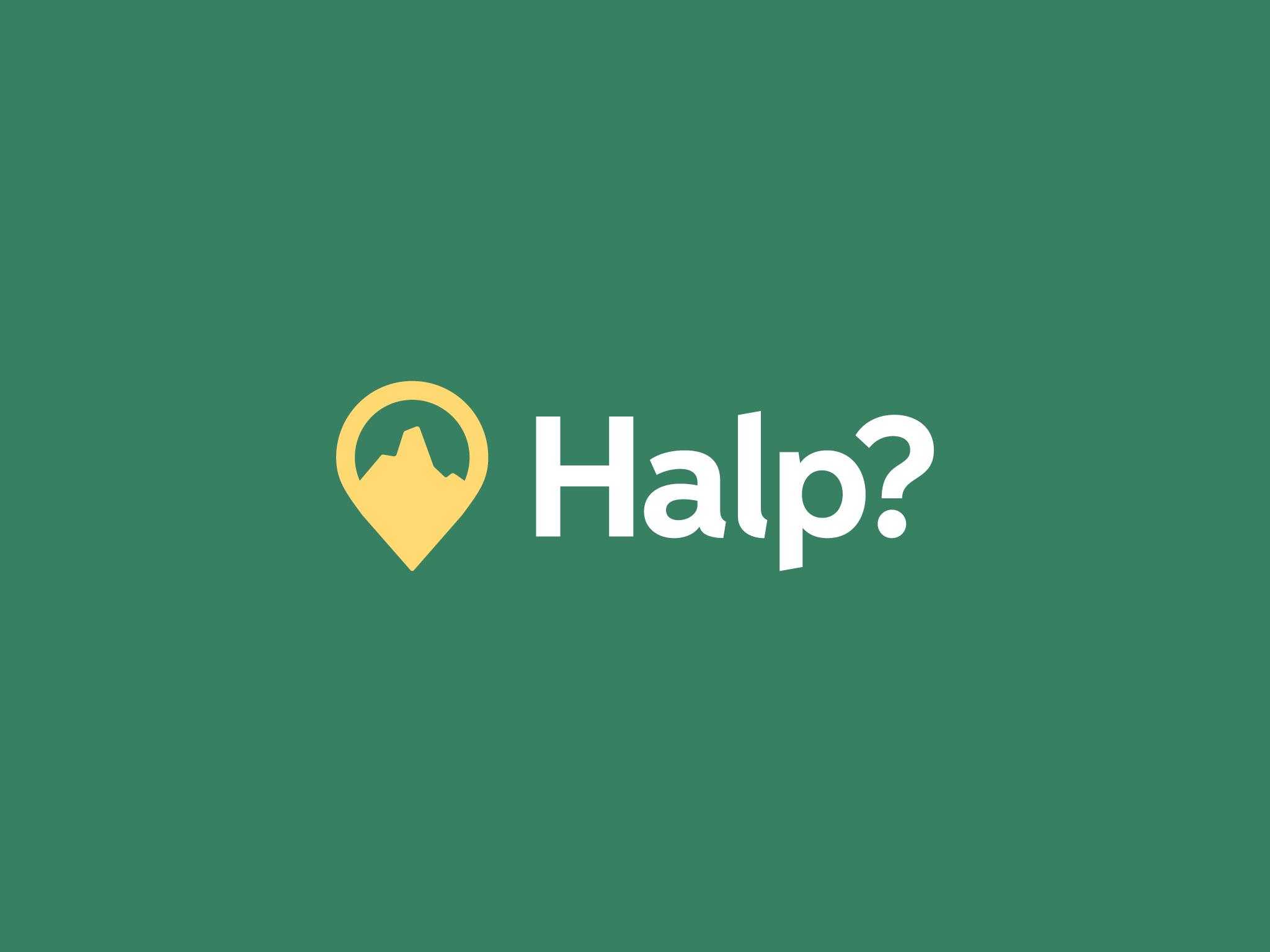 Green Halp? graphic with a yellow map-pin mark.