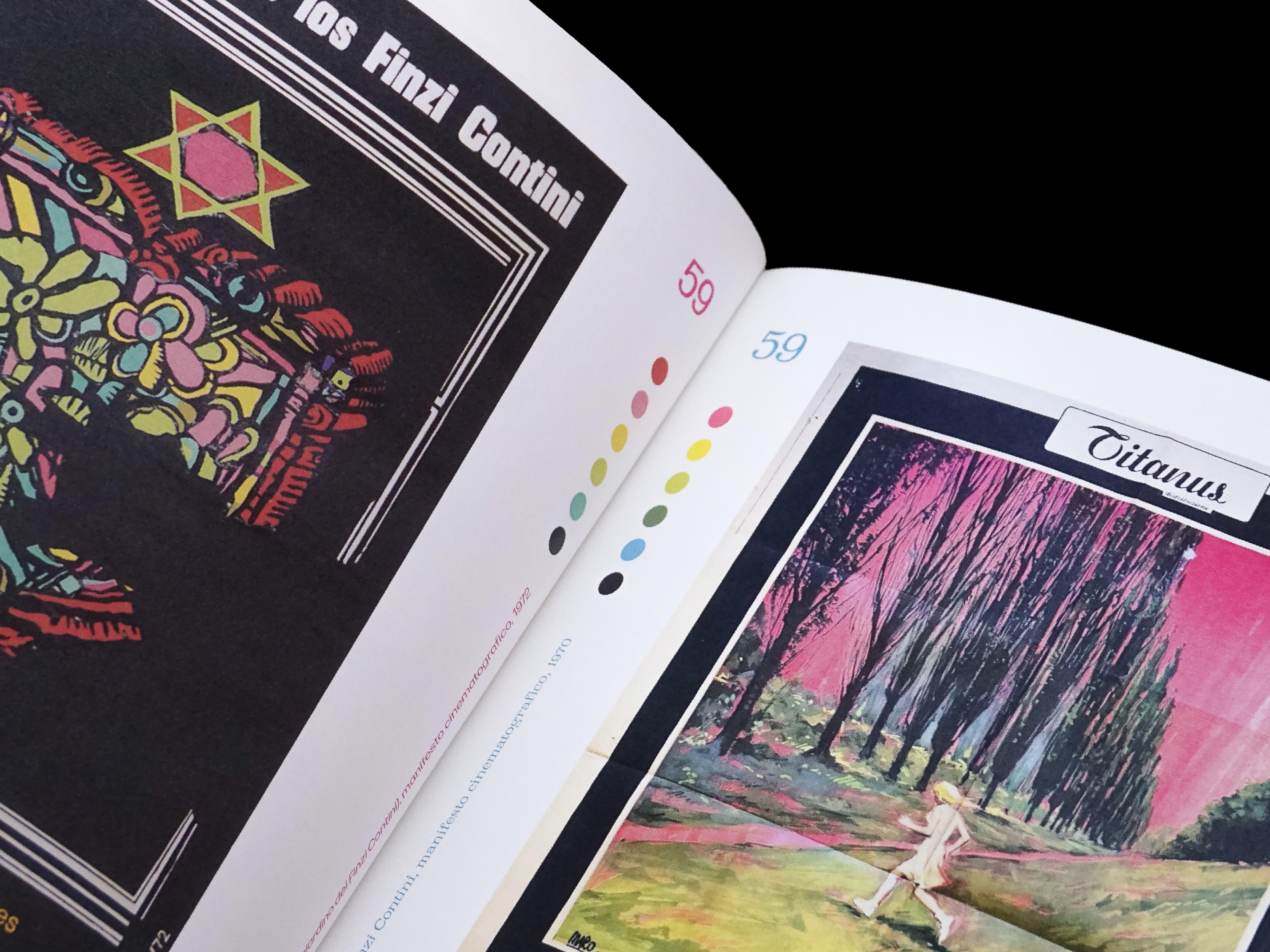 Spread pairing a colourful Cuban poster for Il giardino dei Finzi Contini with an Italian Titanus poster of a figure under pink trees.