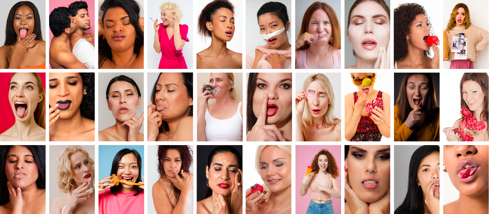 Female Pleasure generated dataset, a grid of AI-generated portraits and bodies.