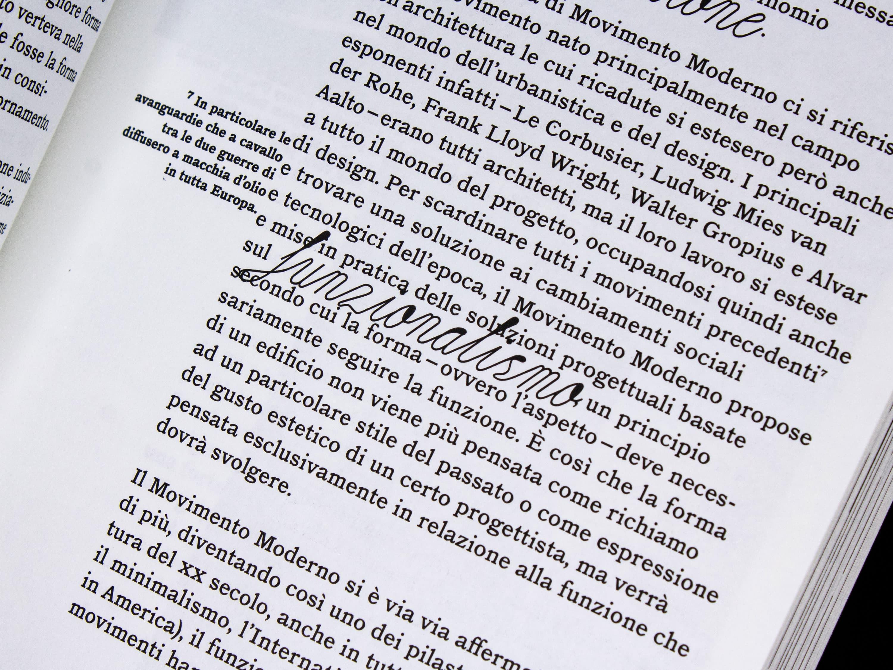Close-up of a Ci sarà una volta page with Italian text and a cursive “form follows function” phrase.