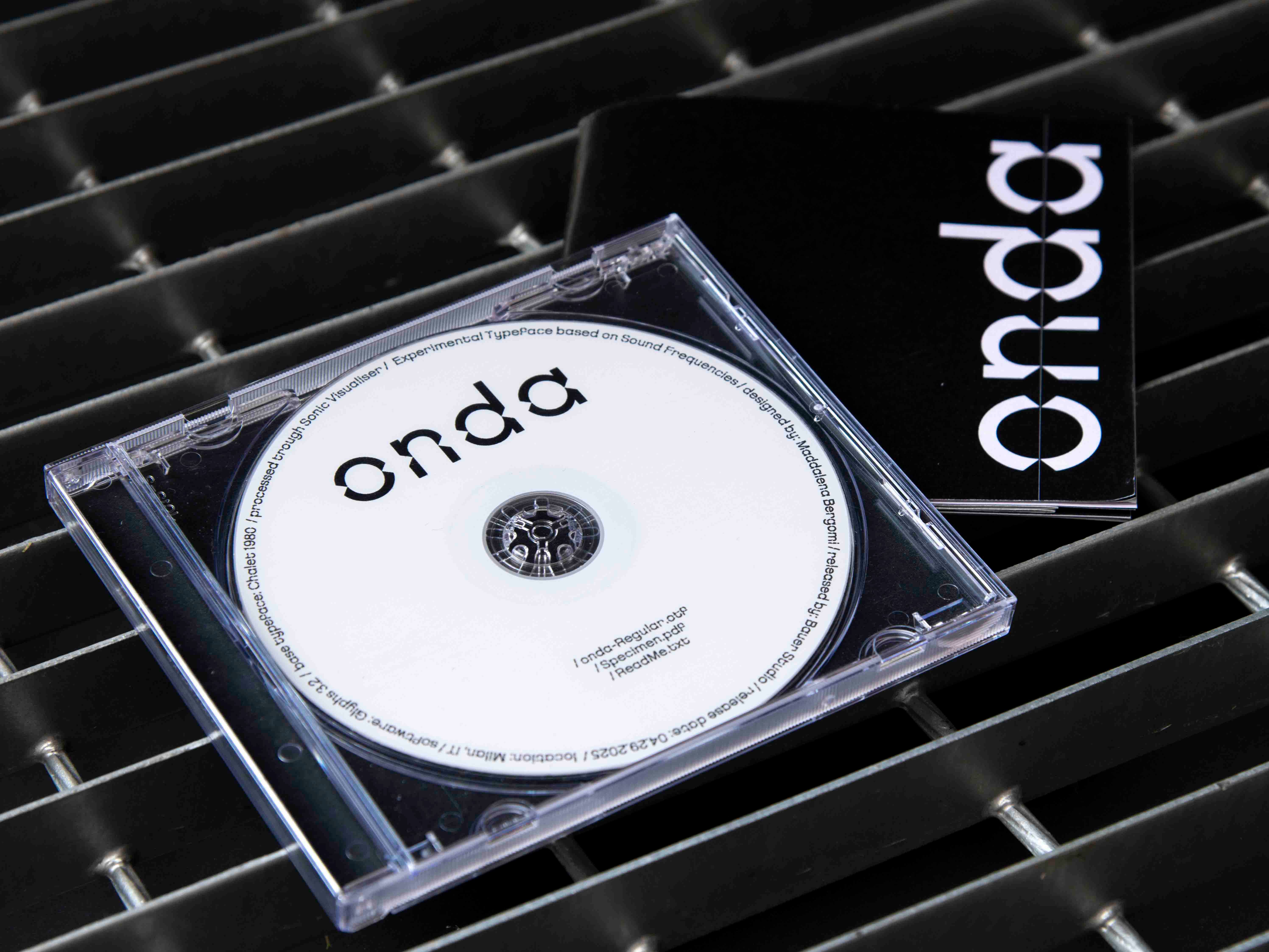 Onda CD in a clear jewel case on black metal grating.