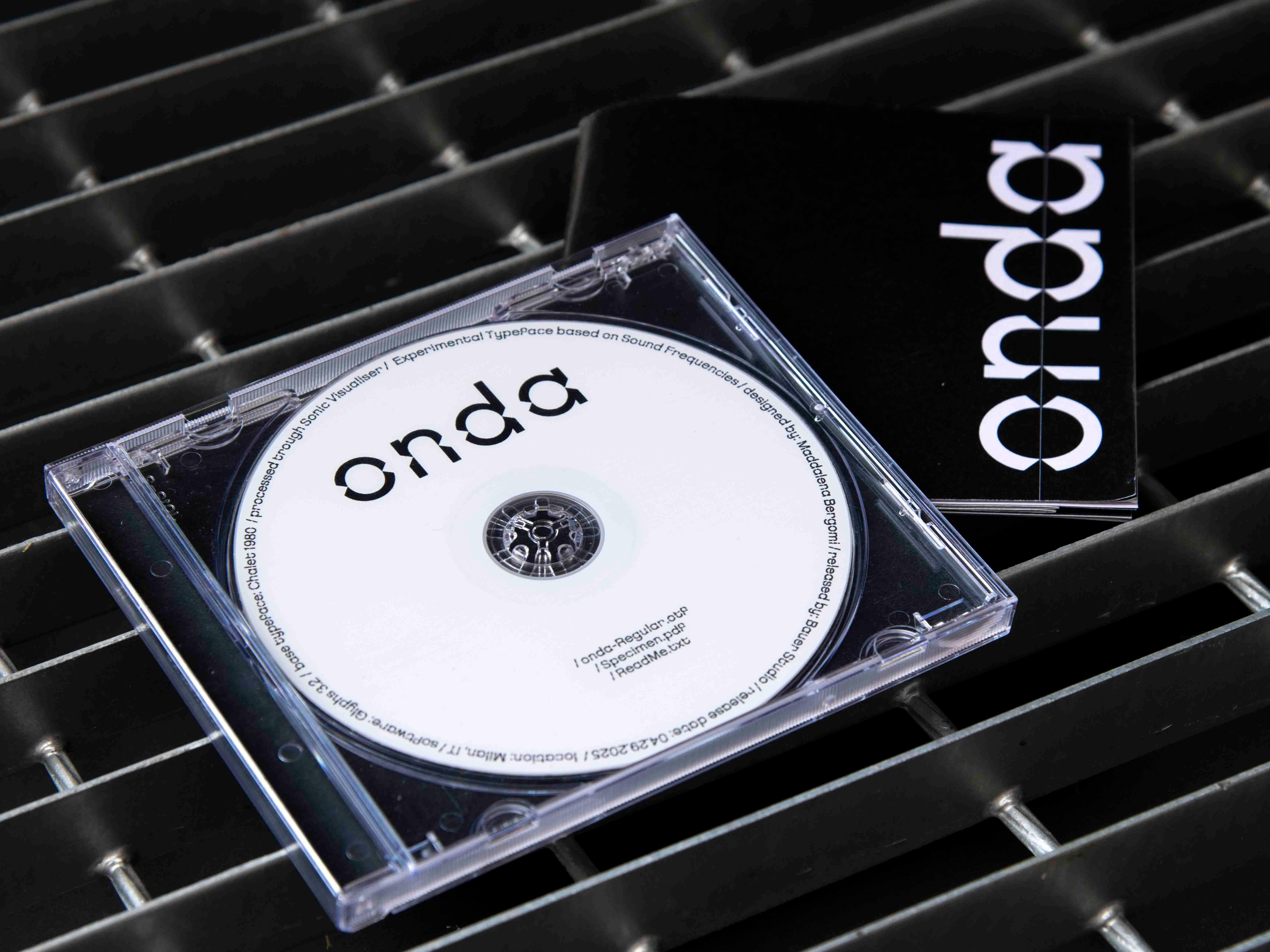 Onda CD in a clear jewel case on black metal grating.