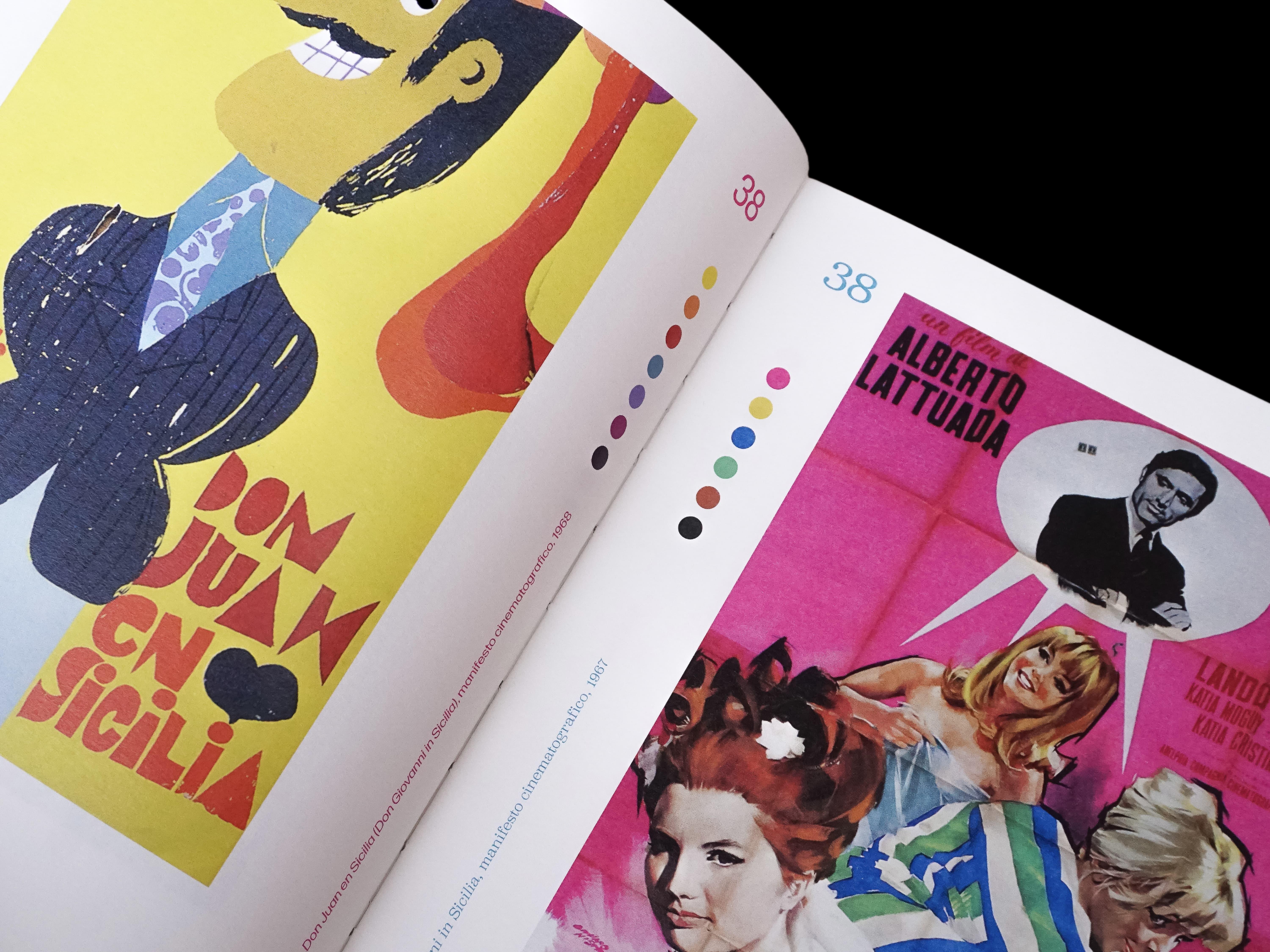 Spread pairing a yellow Cuban poster for Don Juan en Sicilia with a pink Italian poster for Alberto Lattuada's film.