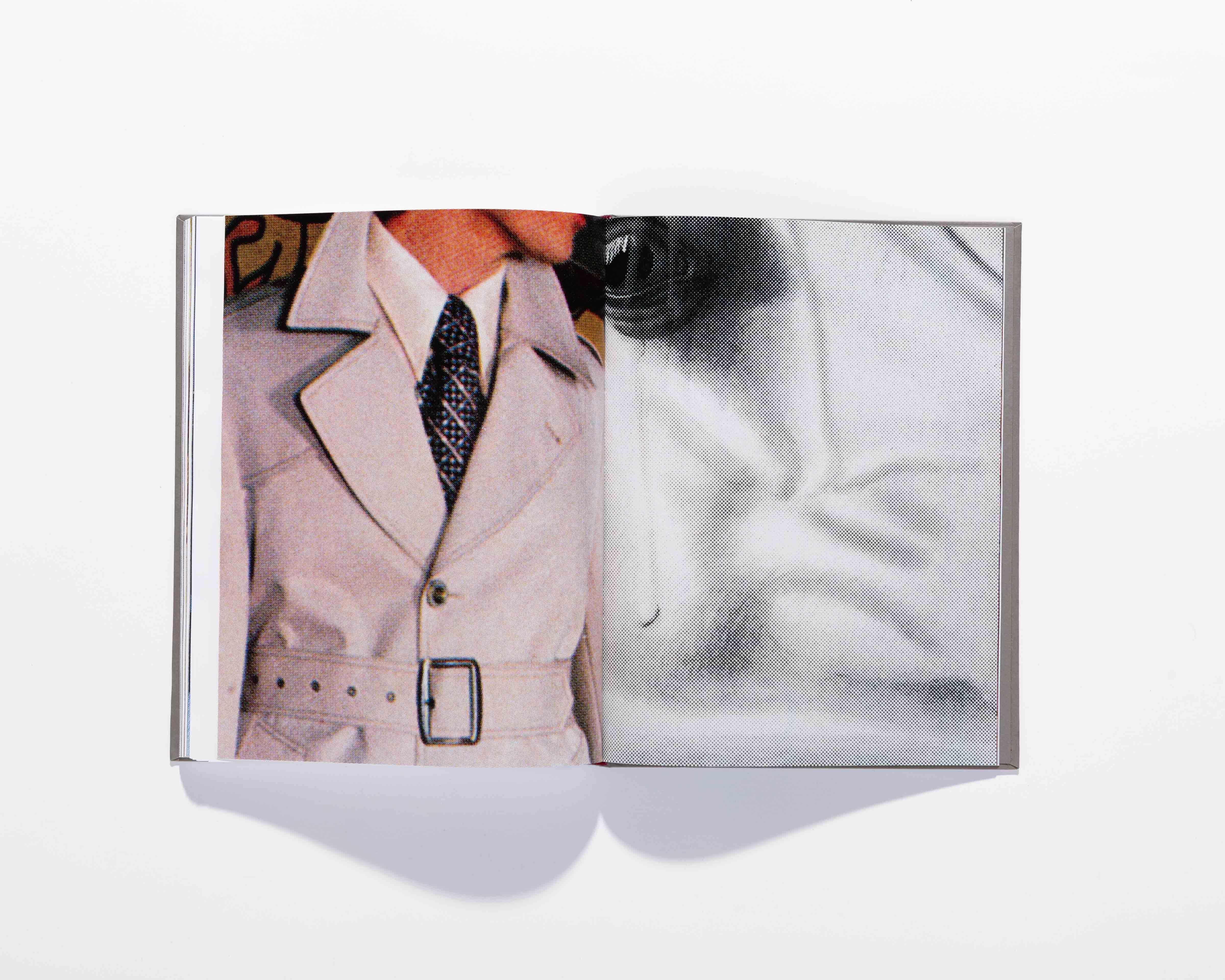 Open Il Crampo di Gesso book showing a cropped coat beside a halftone face.