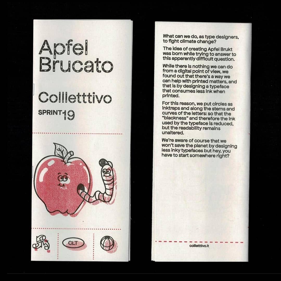 Apfel Grotesk Brukt for SPRINT spread with “Apfel Brucato” and an illustrated apple and worm.