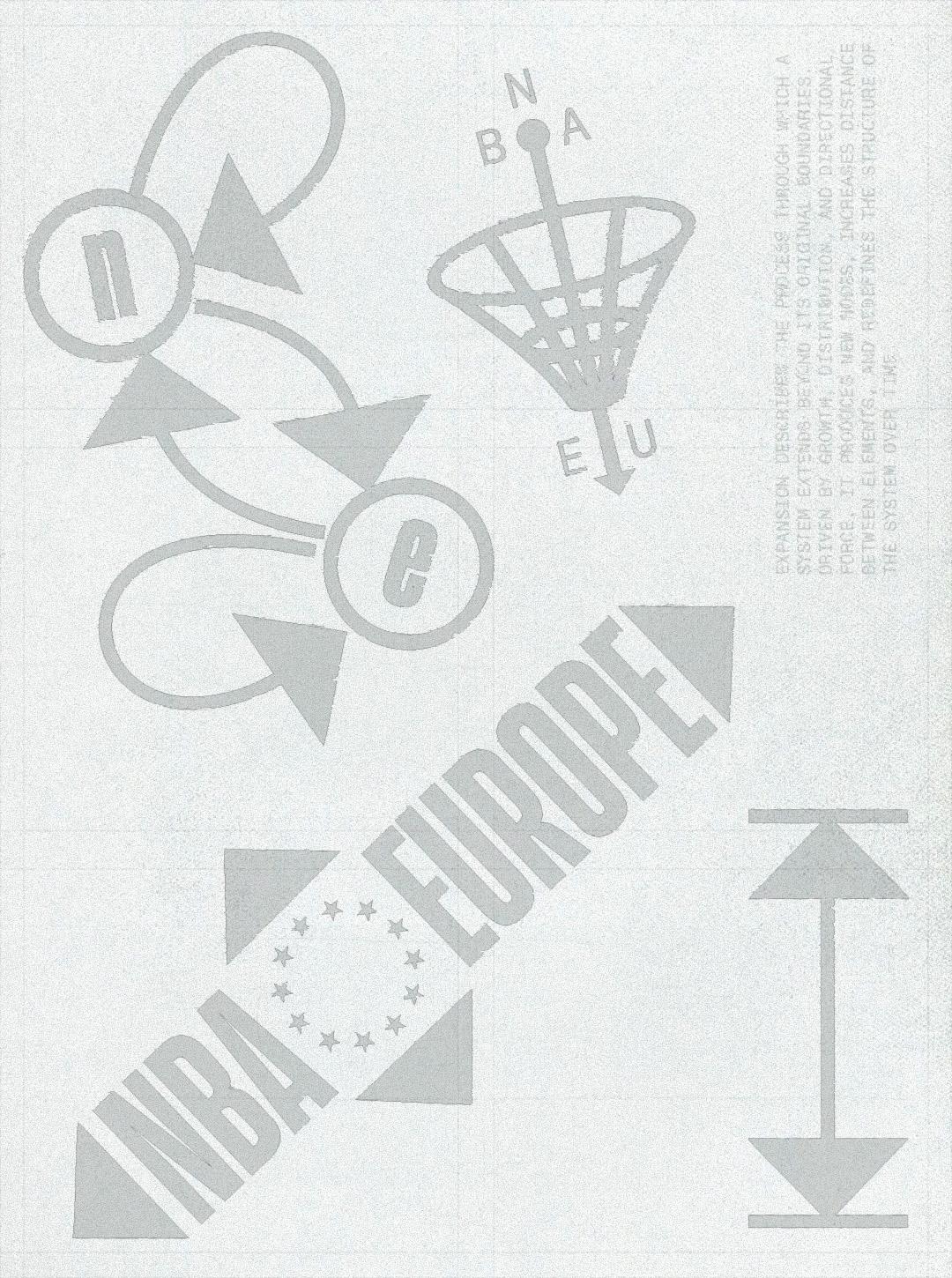 Grey Visual Court poster with abstract circles, arrows and the words "NBA Europe."