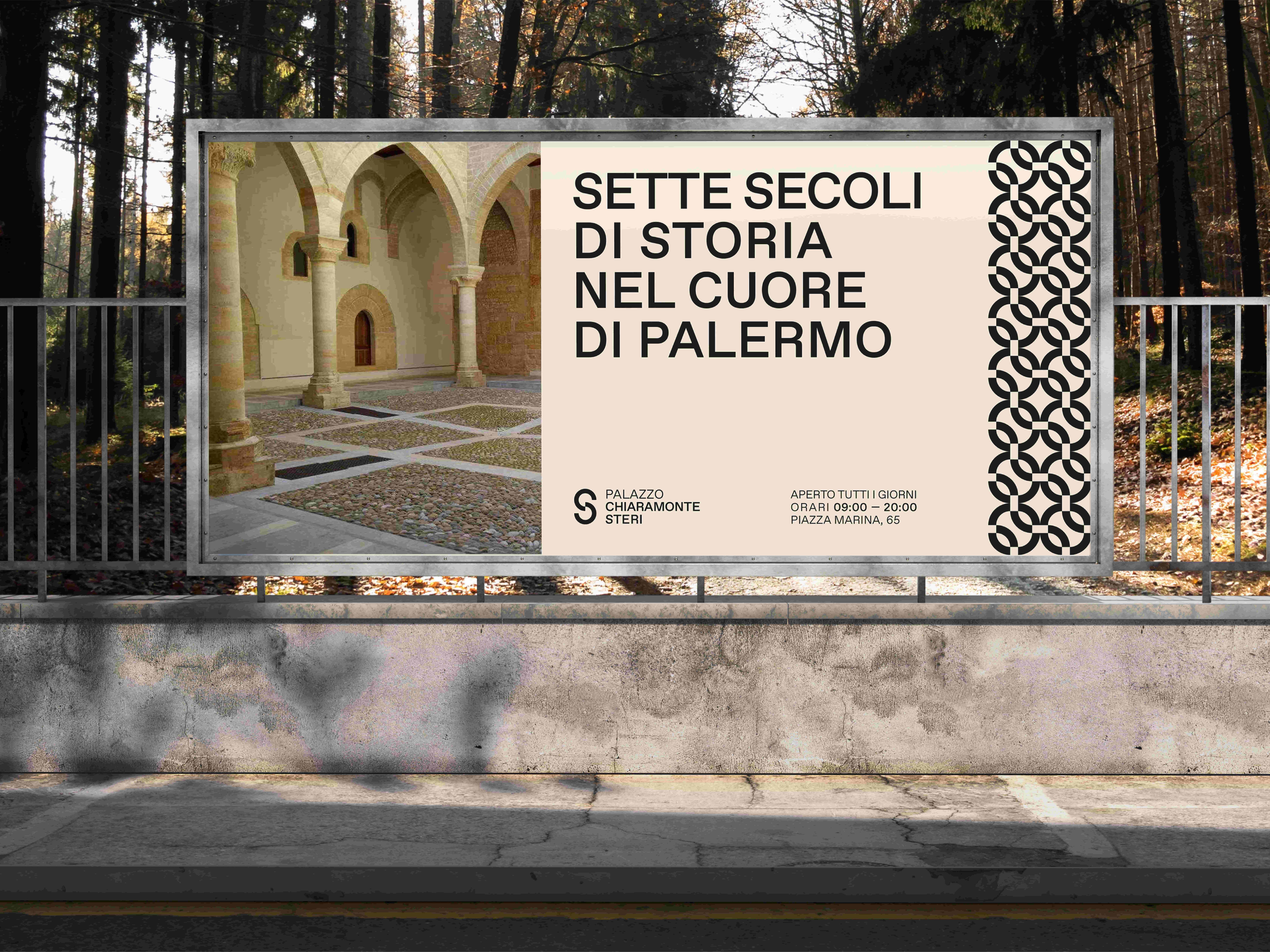 Palazzo Chiaramonte Steri poster on a street billboard.