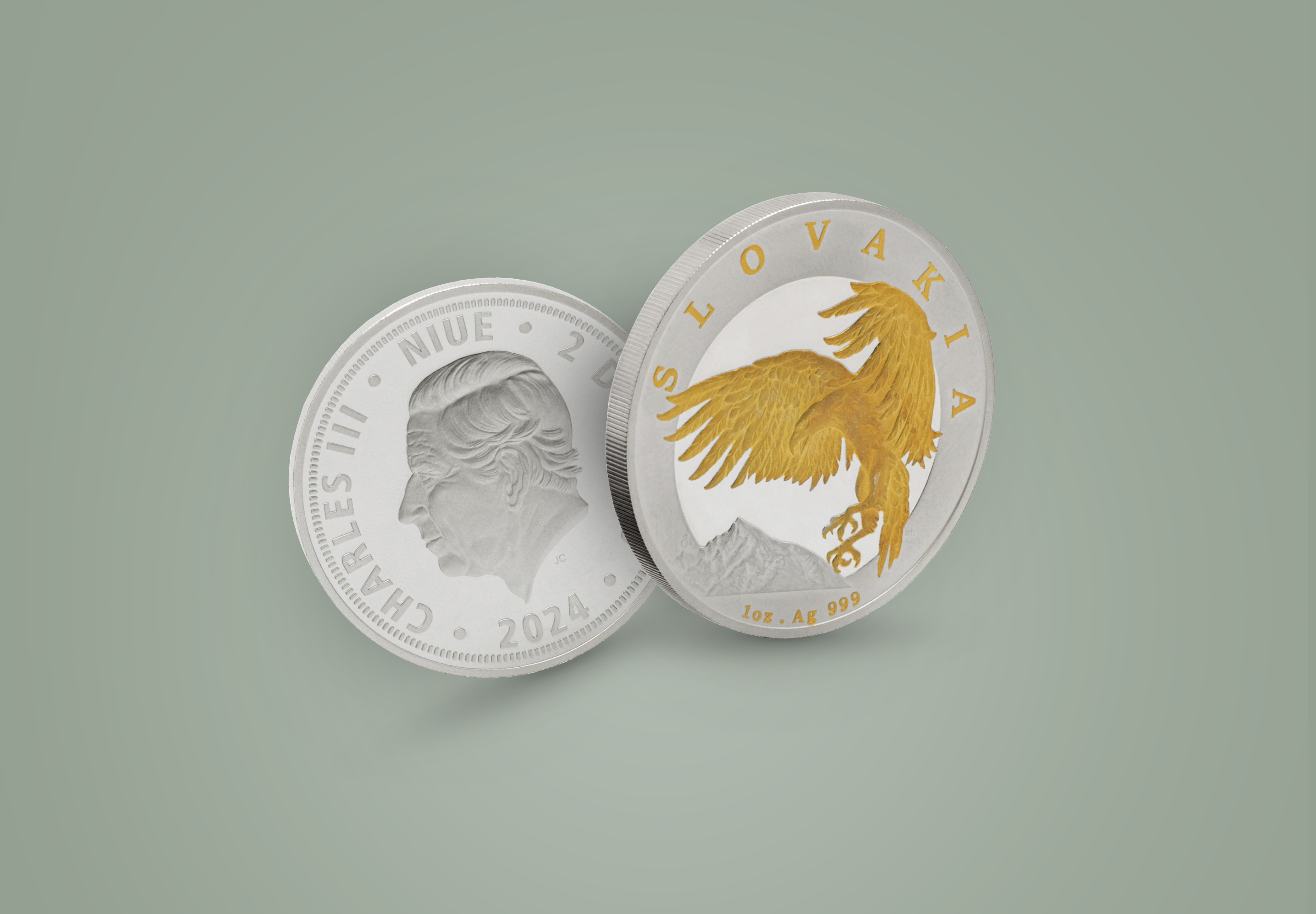 Custom silver coin with a gold eagle and the text "Slovakia"