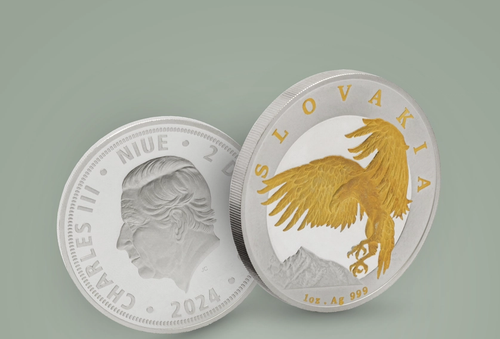 Custom silver coin with a gold eagle and the text "Slovakia"