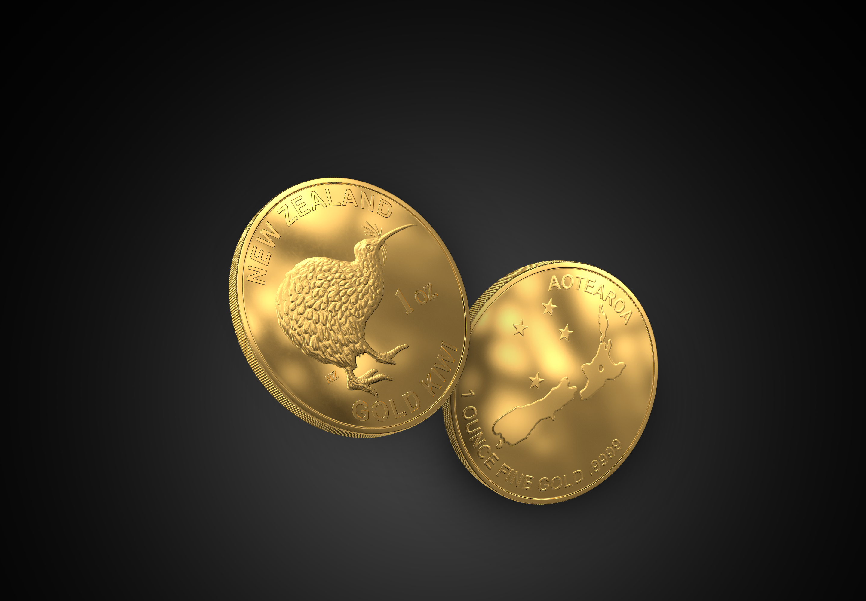 1oz gold coin with a kiwi