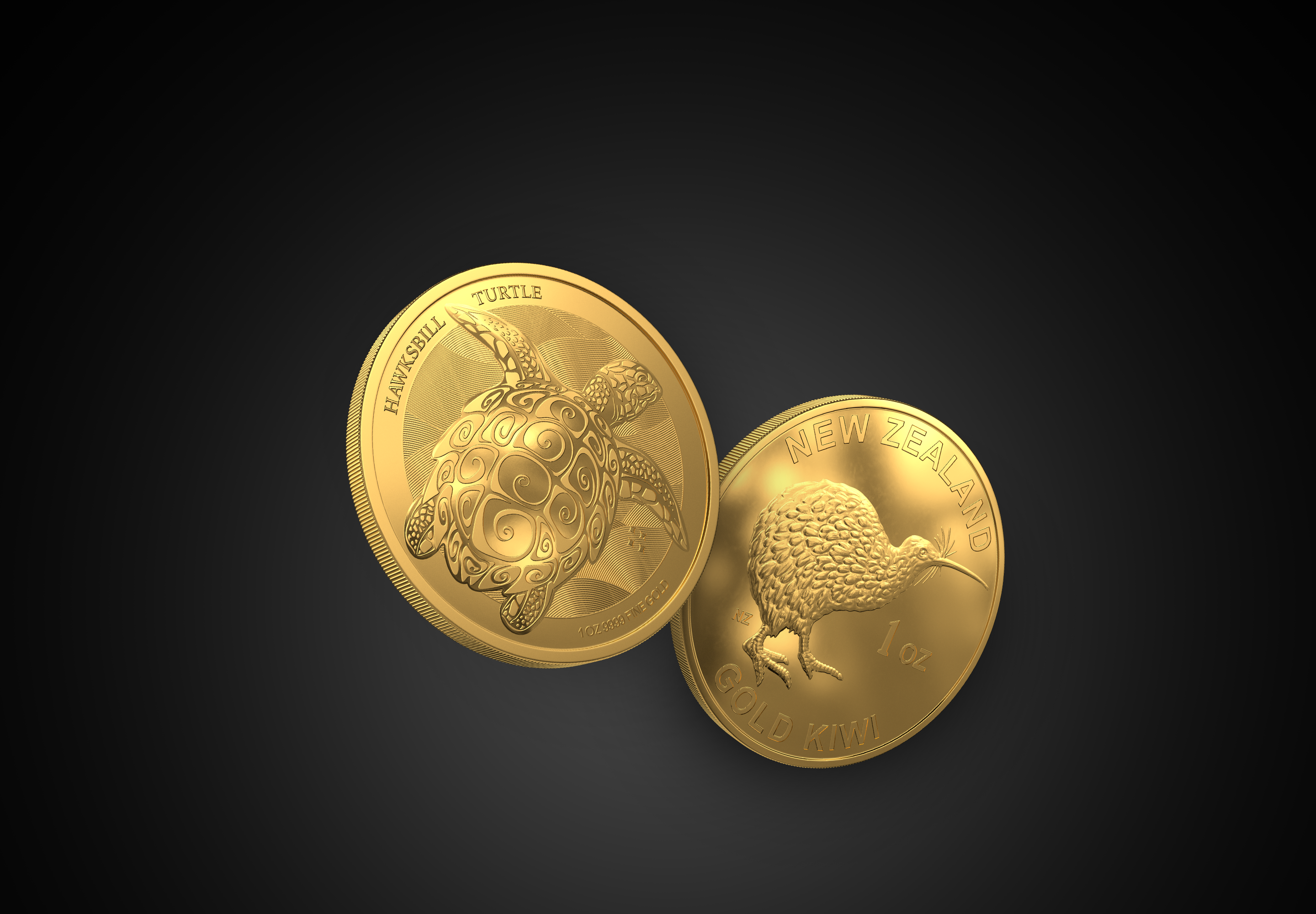 1oz gold turtle and kiwi coin