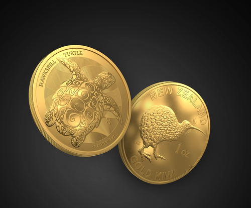 1oz gold turtle and kiwi coin