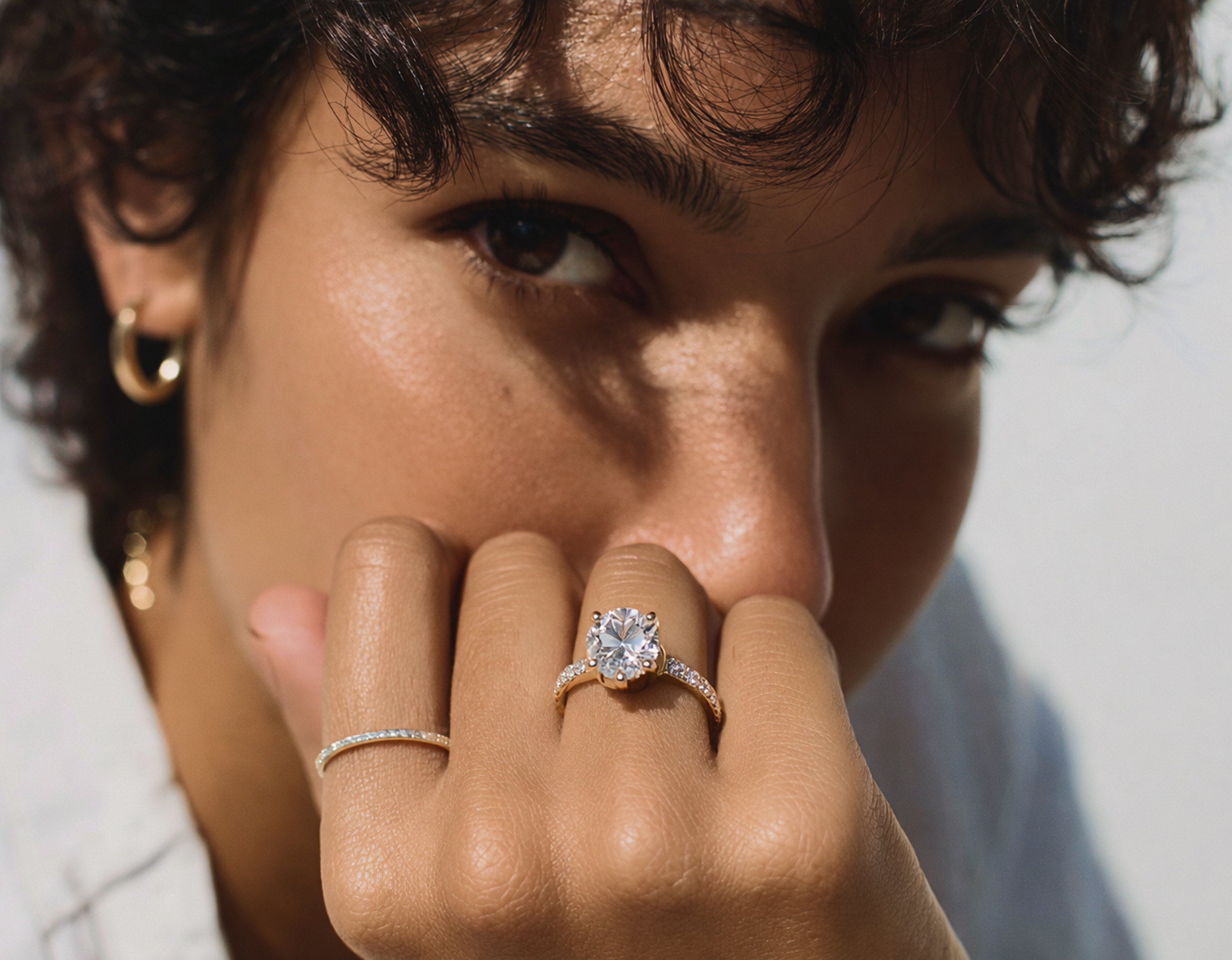 Woman with diamond engagement ring