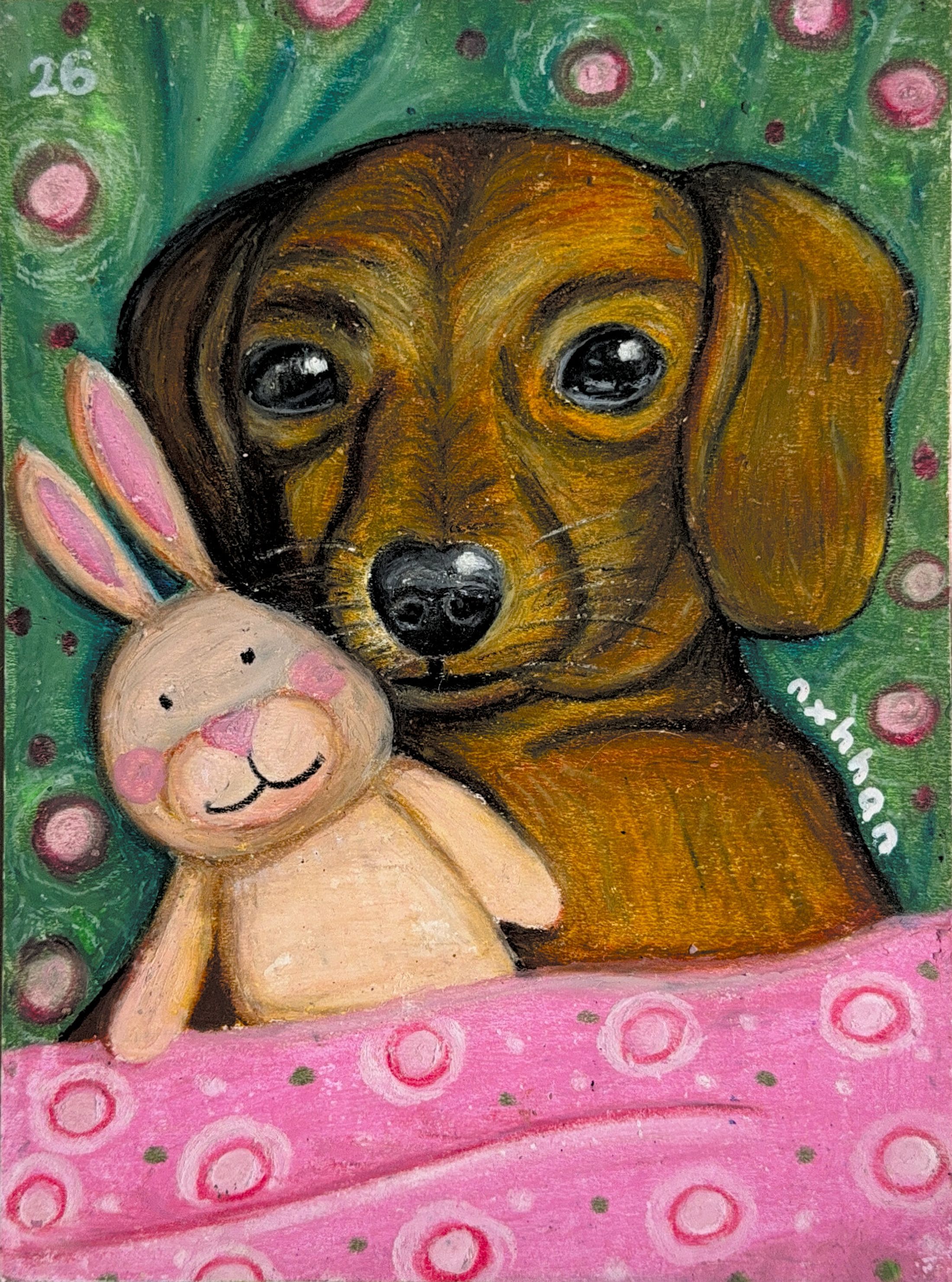 SỬA: Chó dachshund ôm thỏ bông
