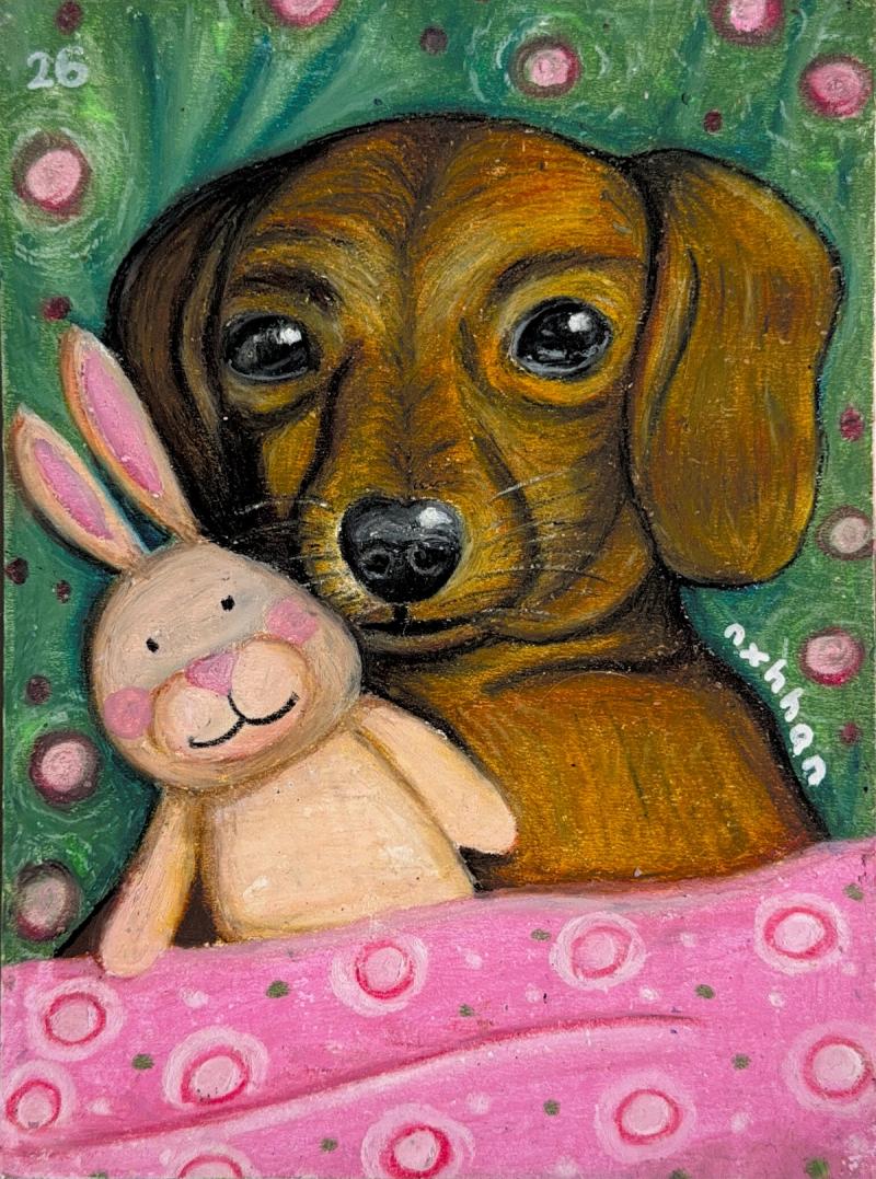 SỬA: Chó dachshund ôm thỏ bông