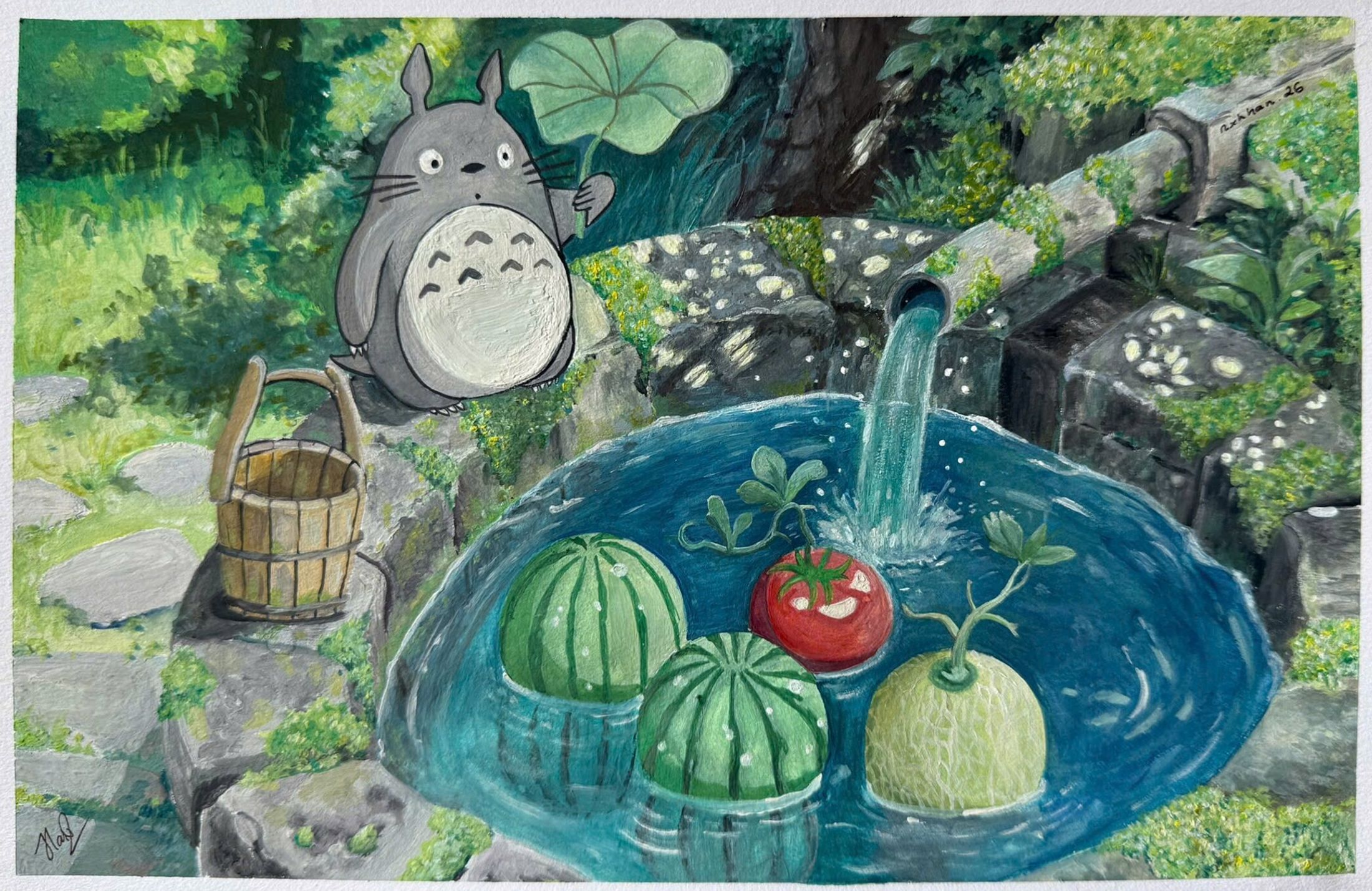 SỬA: Totoro bên bể nước mát với dưa hấu
