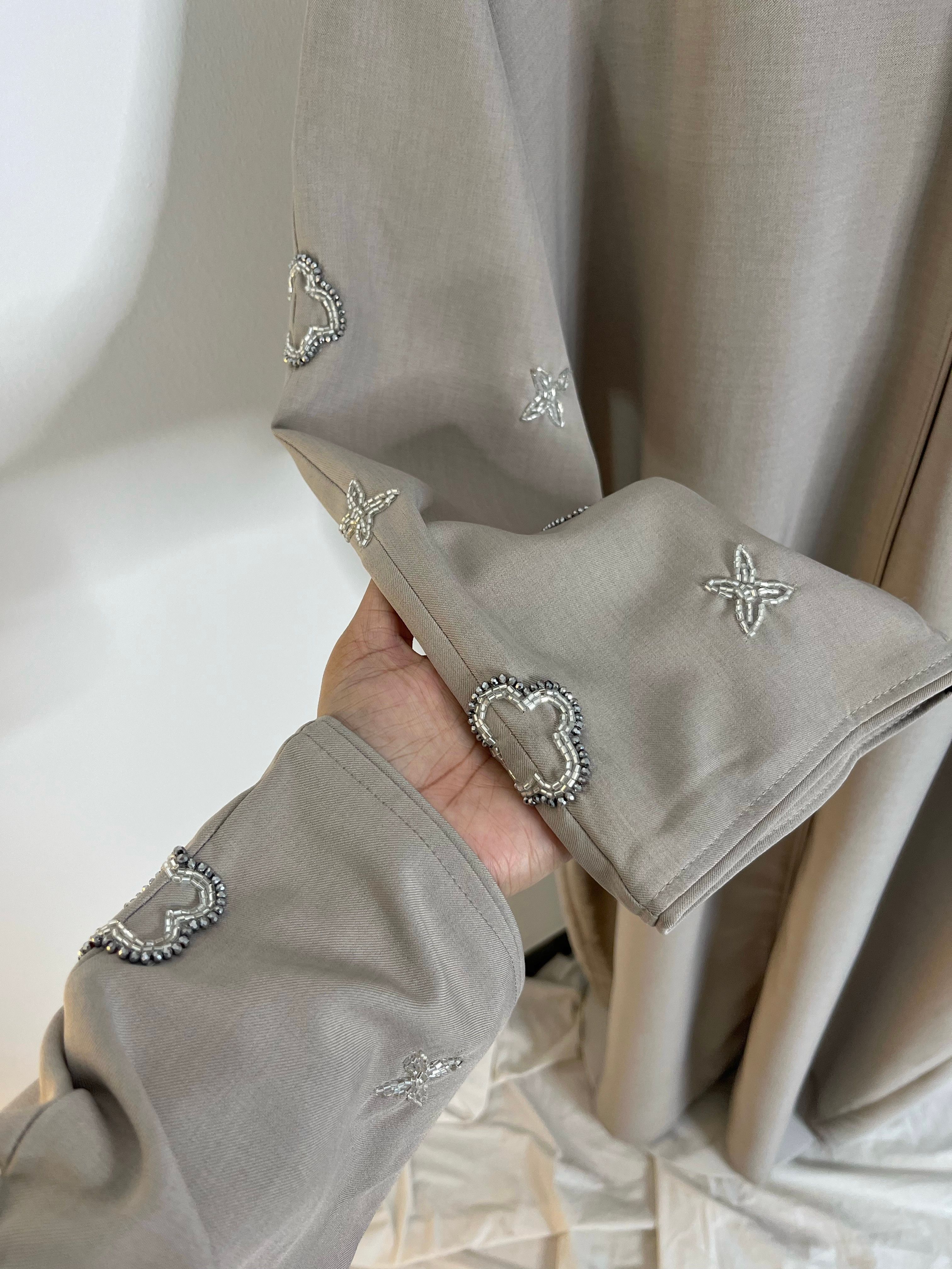 Dove Grey Silver Bloom Abaya  - View 2