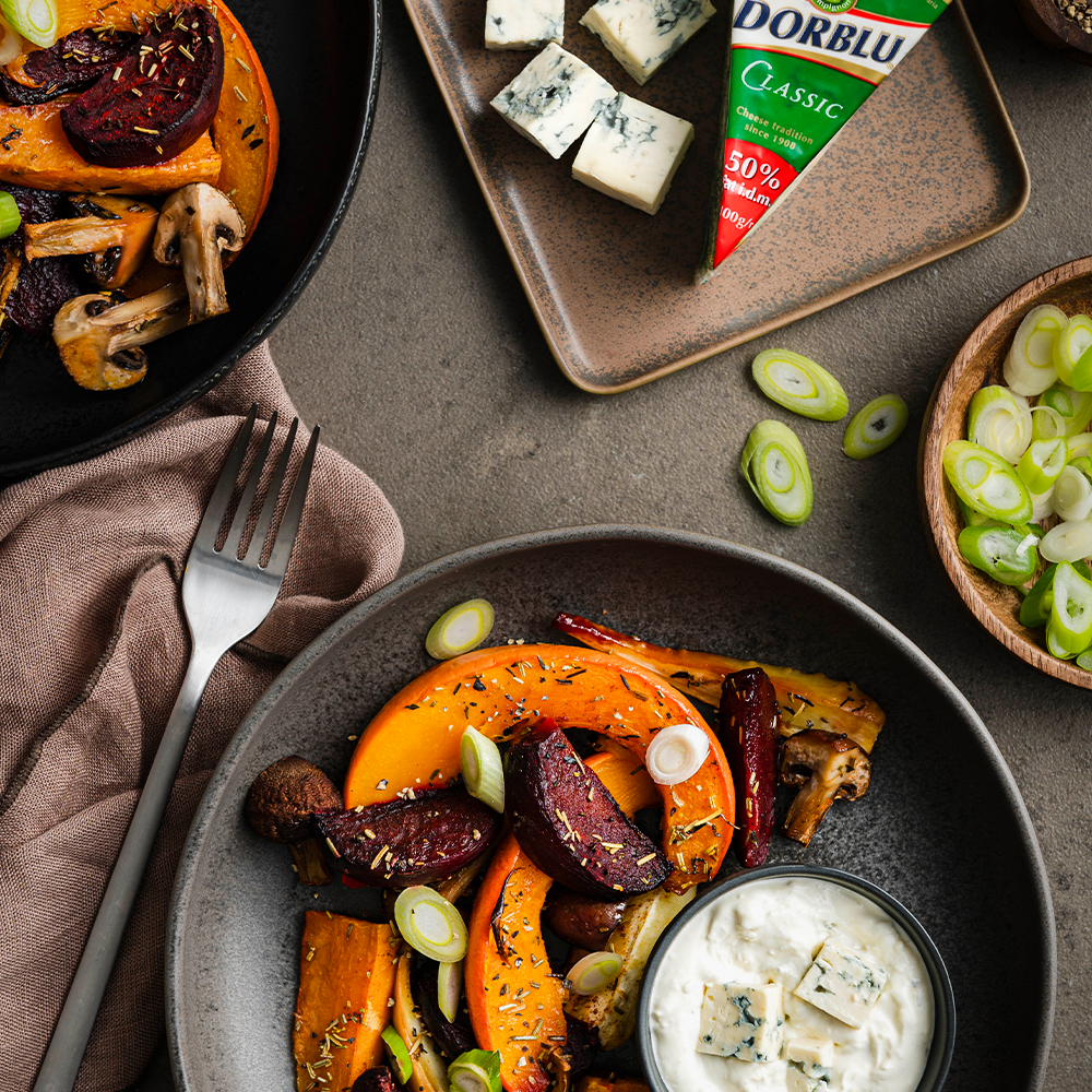 Roasted Vegetables with DORBLU Dip