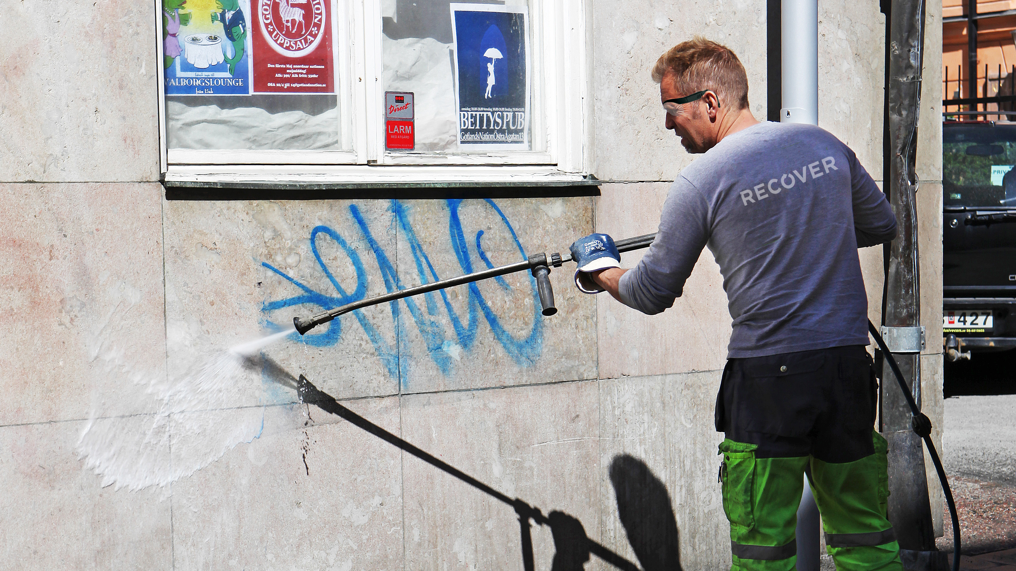 technician performing restoration work outdoors