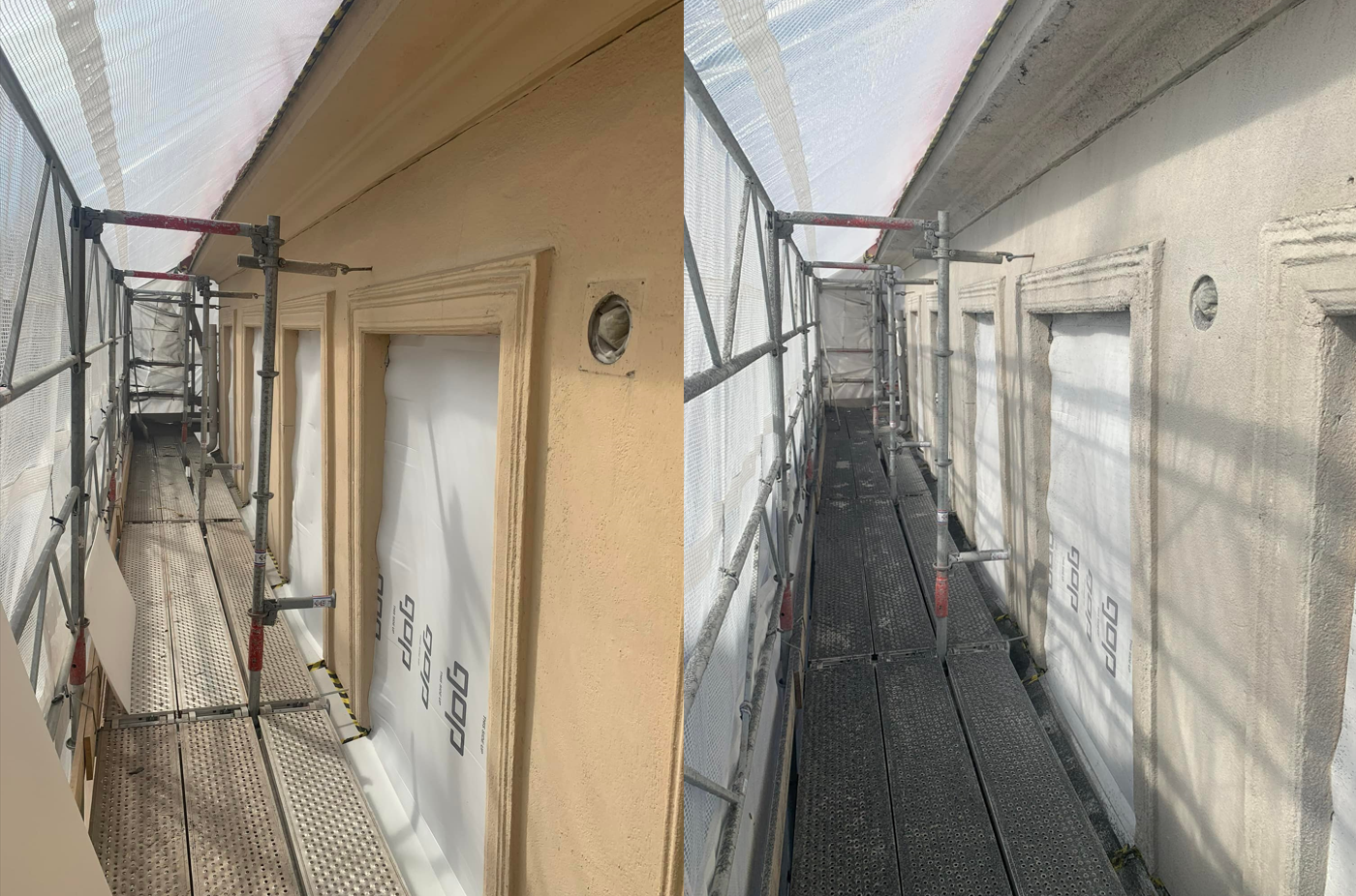 Blästring fasad, före och efter