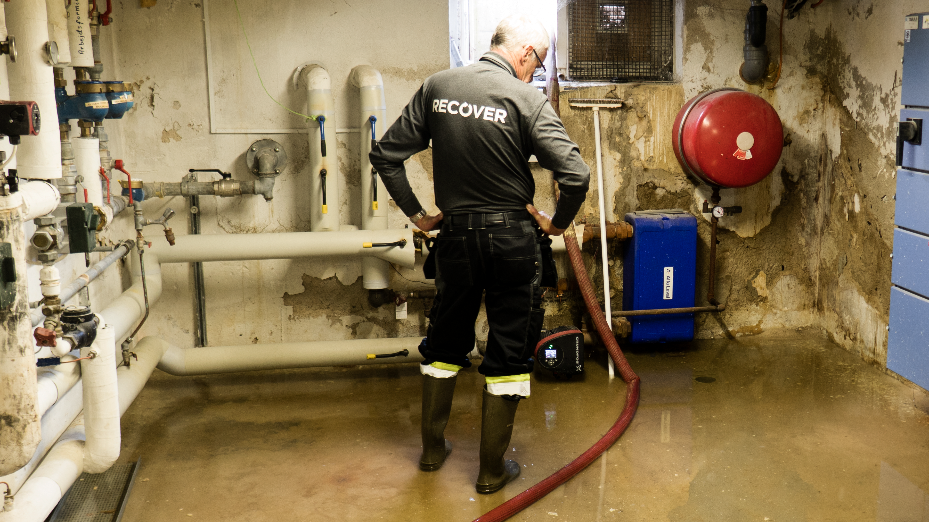 technicians handling water damage restoration
