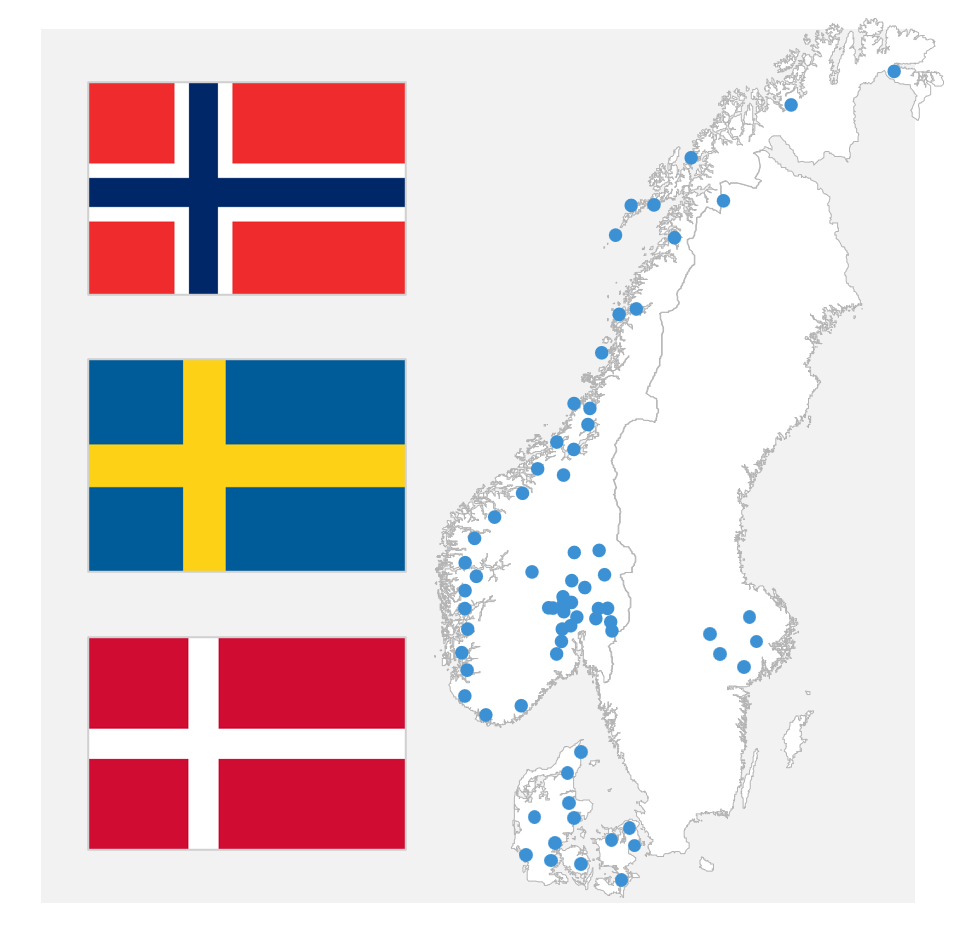 map of Nordic countries showing Recover Group presence