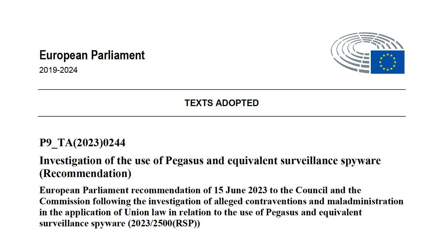 European Parliament's PEGA Committee - Final Report