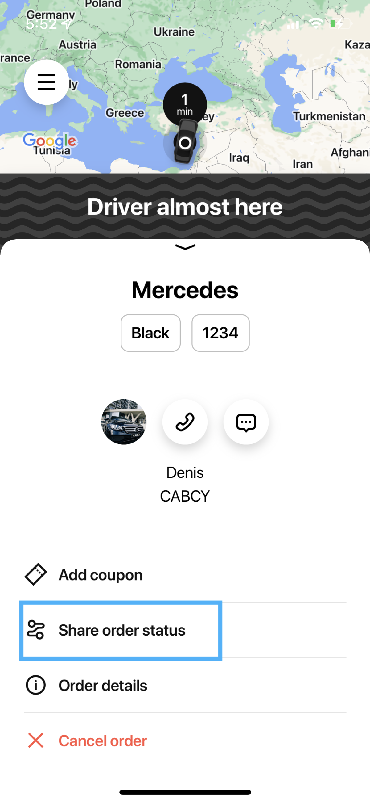 Link to how to share taxi ride information with your friend or family