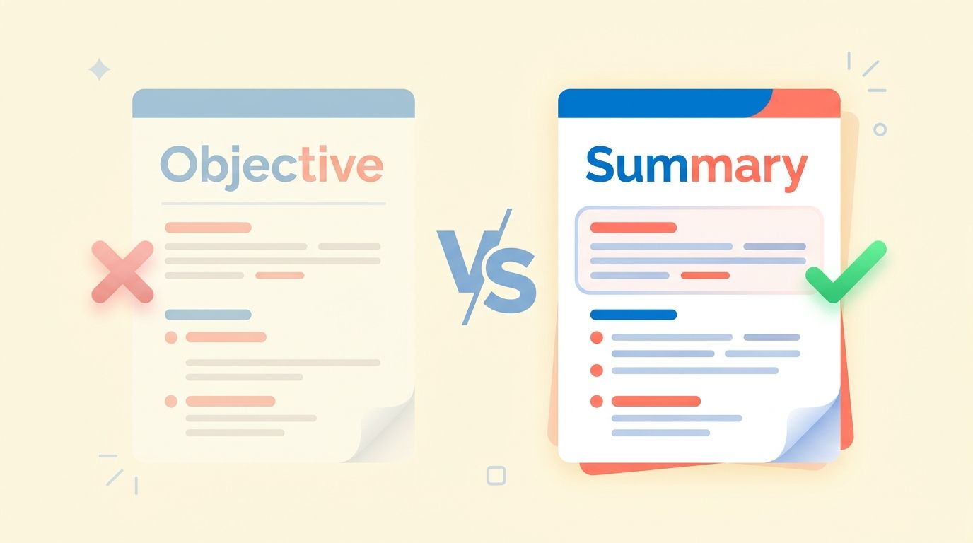 Resume objective vs summary comparison: objective crossed out, summary highlighted