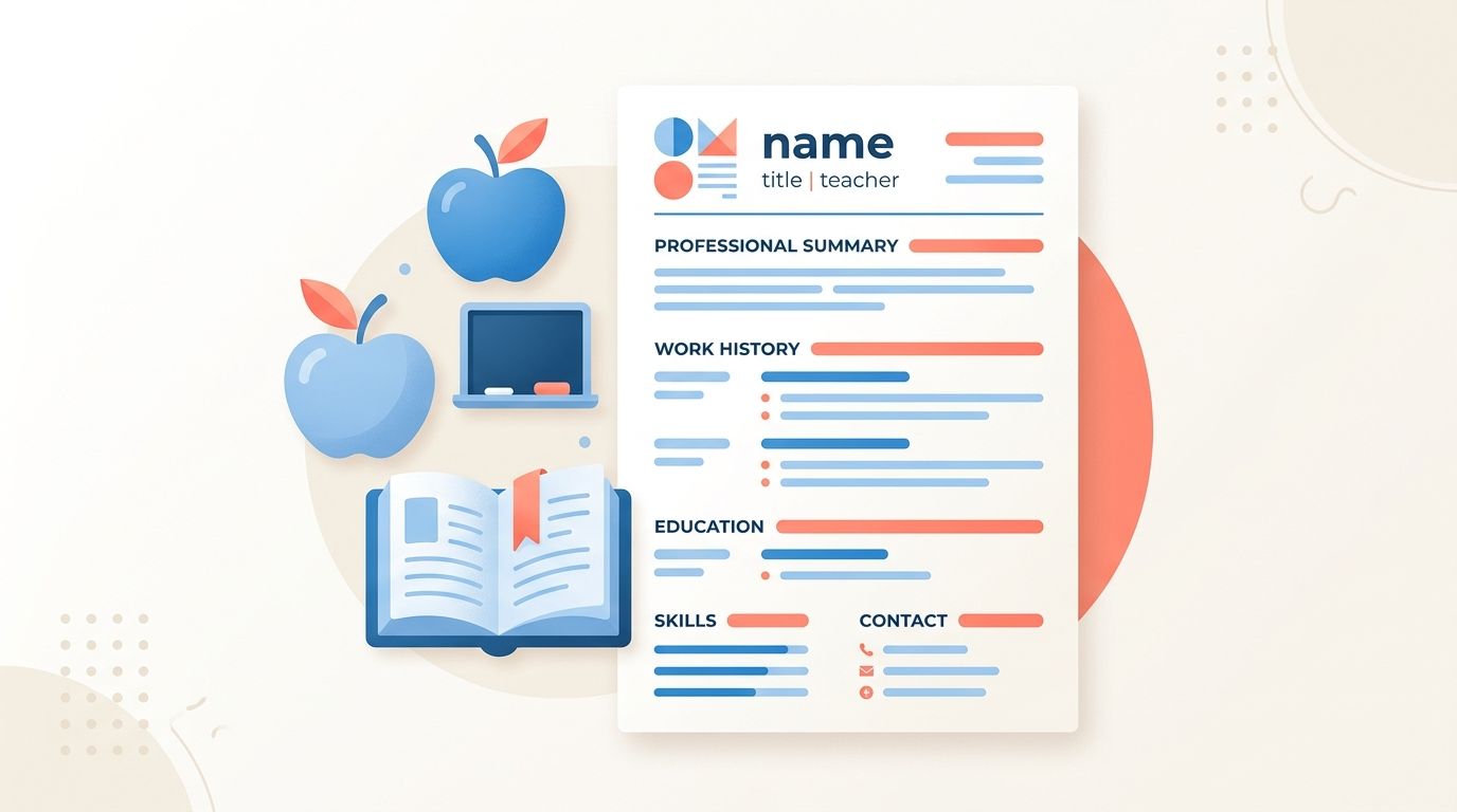 Teacher resume example: resume document with education icons