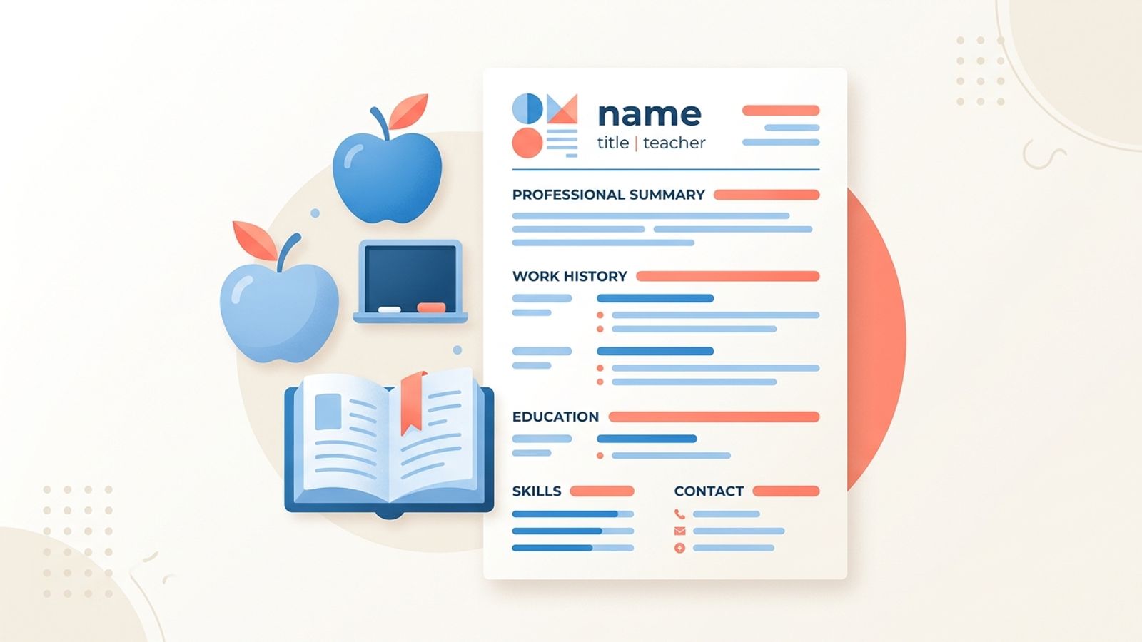 Teacher resume example: resume document with education icons