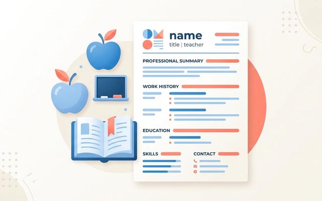 Teacher resume example: resume document with education icons