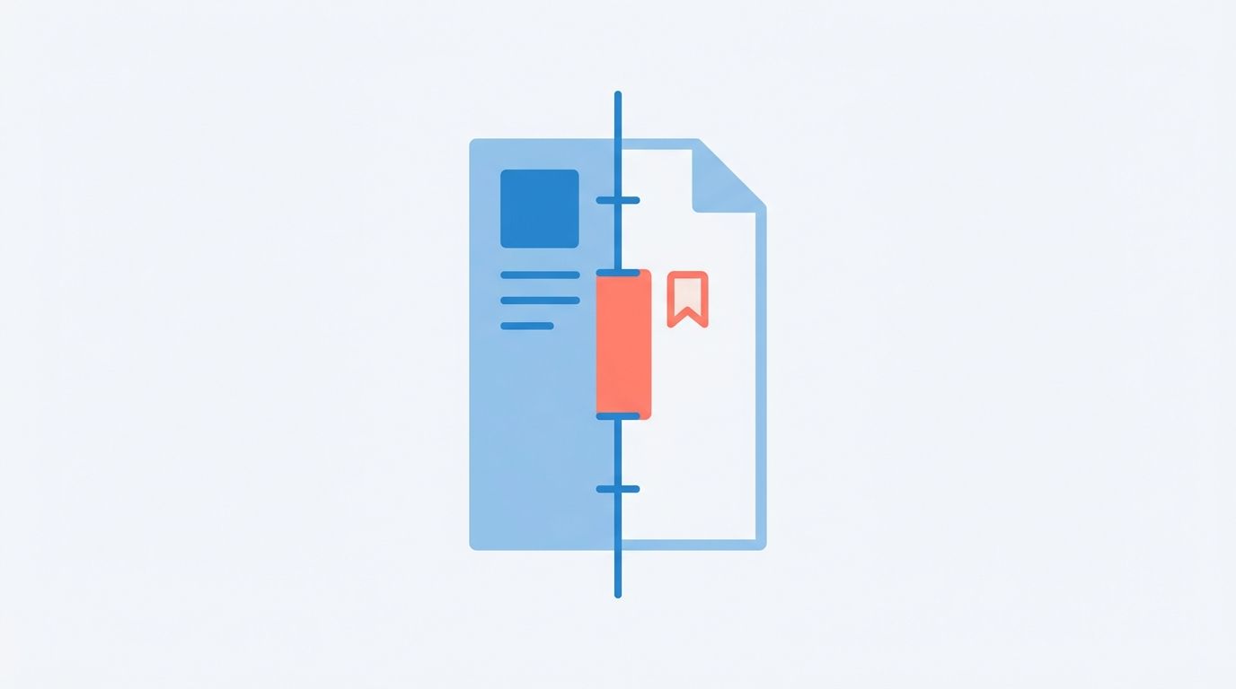 Abstract illustration of a resume document with a labeled career break highlighted on a continuous date timeline in soft blue and coral on a light background