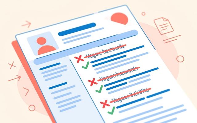 Resume buzzwords: vague claims crossed out and replaced with specific achievements