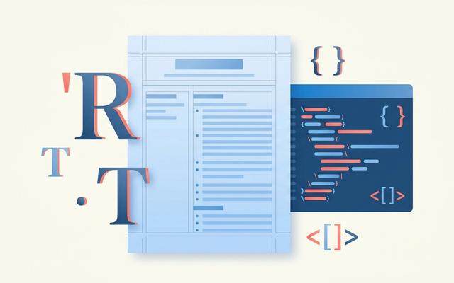 Abstract illustration of a document page with typographic margin lines and code bracket motif, representing a LaTeX resume
