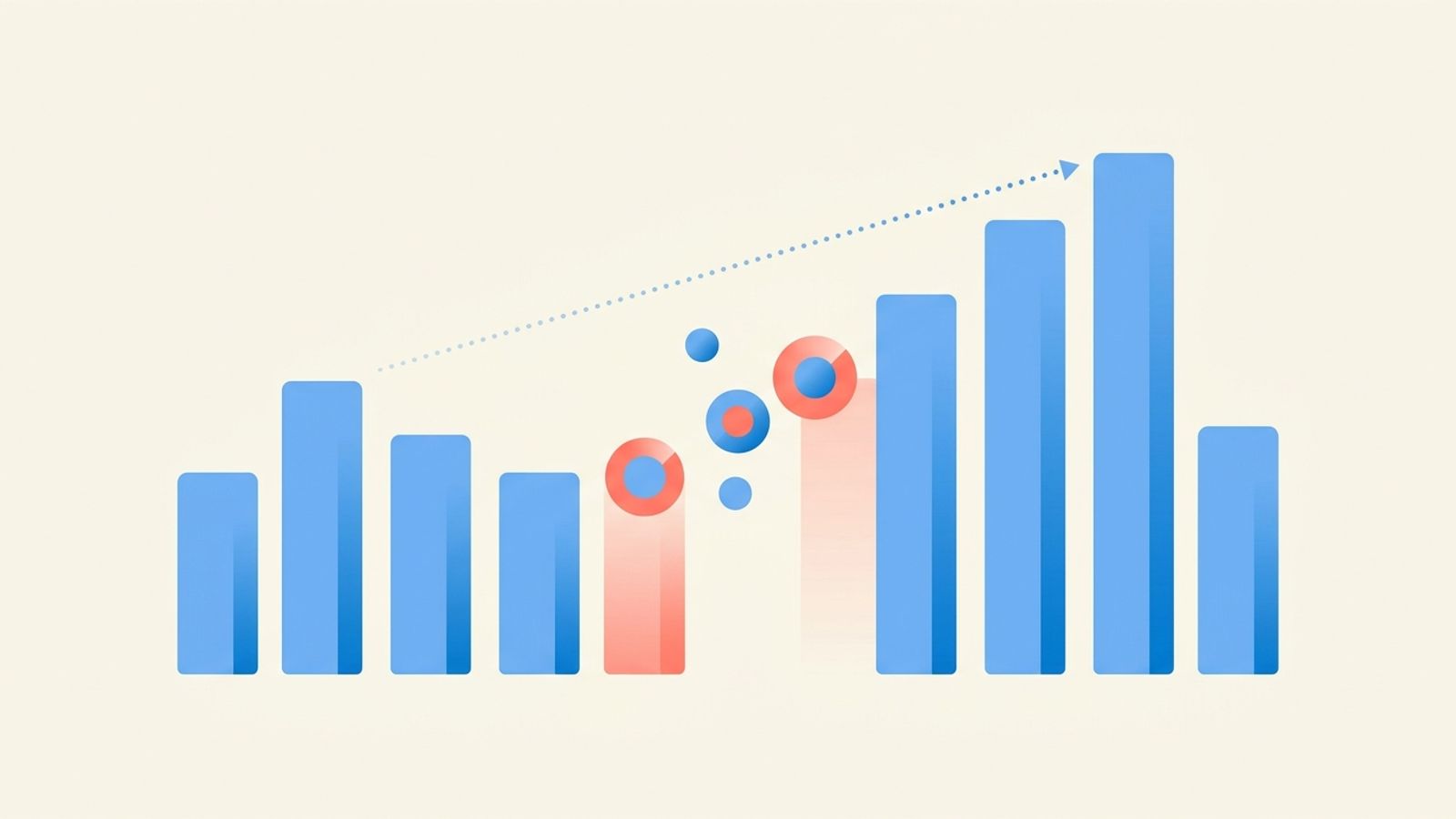 Abstract illustration of two bar charts with a gap between them and connecting skill dots, representing a skill gap analysis
