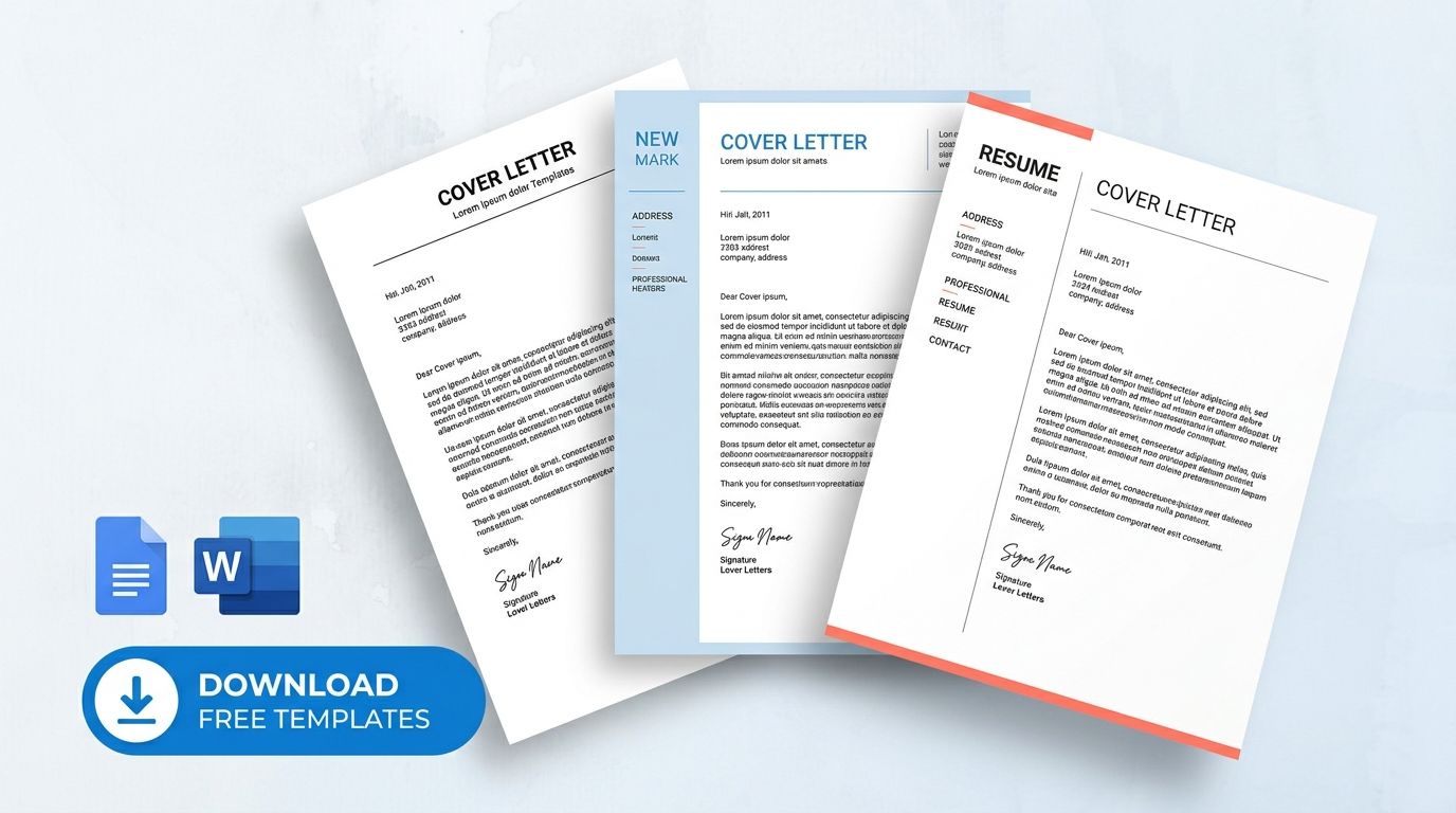 Collection of free cover letter templates in different styles with Google Docs and Word icons