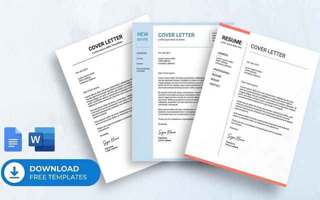 Collection of free cover letter templates in different styles with Google Docs and Word icons