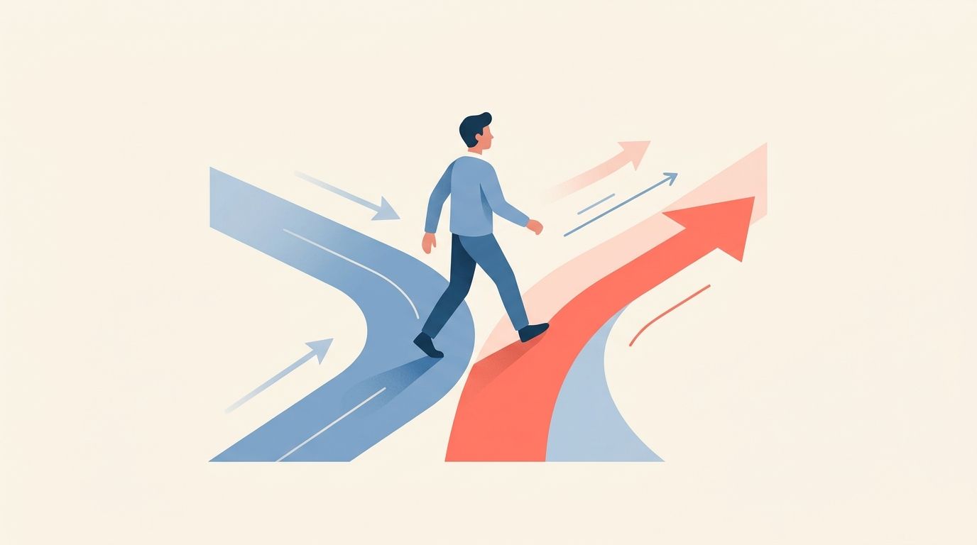 Career change guide: illustration of paths diverging symbolizing career transition