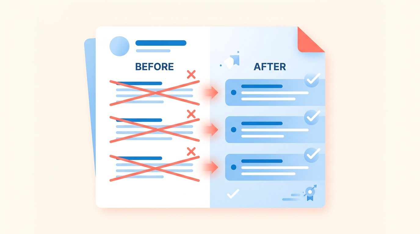 Resume bullet points: weak duty-based bullets transformed into strong achievement-based ones